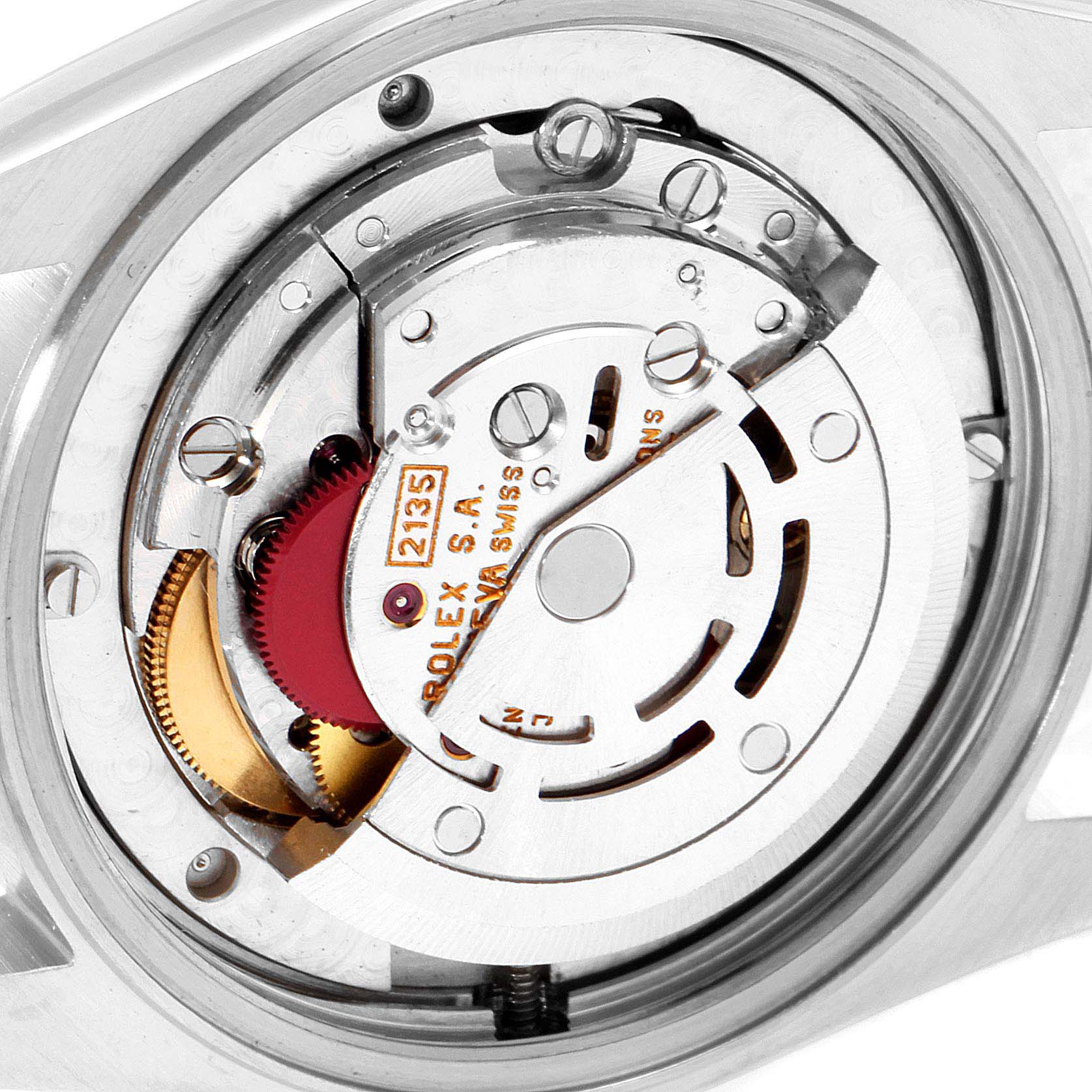 This image shows the movement mechanism of a Rolex Mid-Size 68273 Women's Steel and Gold (two tone) Champagne Dial 68273 Women's Steel and Gold (two tone) Champagne Dial model watch, viewed from the back.