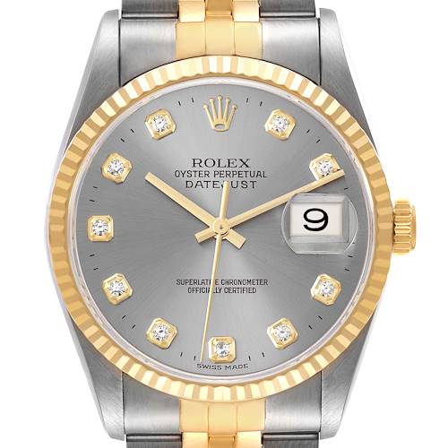 Photo of Rolex Datejust Slate Grey Diamond Dial Steel Yellow Gold Mens Watch 16233