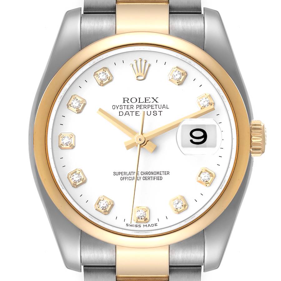 Rolex Datejust Steel 18K Yellow Gold Diamond Dial Mens Watch 116203 Unworn NOS SwissWatchExpo