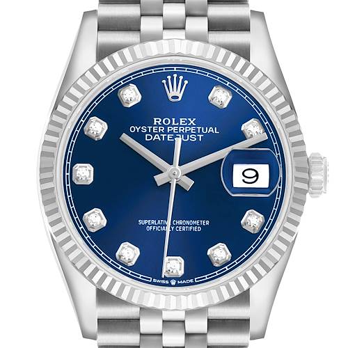 Photo of Rolex Datejust Steel White Gold Blue Diamond Dial Mens Watch 126234 Box Card