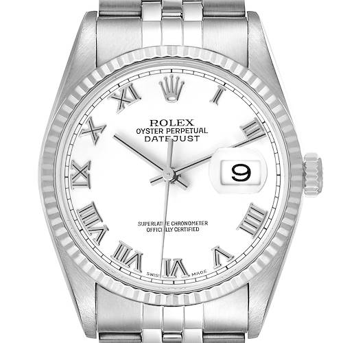 Photo of Rolex Datejust Steel White Gold Roman Dial Mens Watch 16234