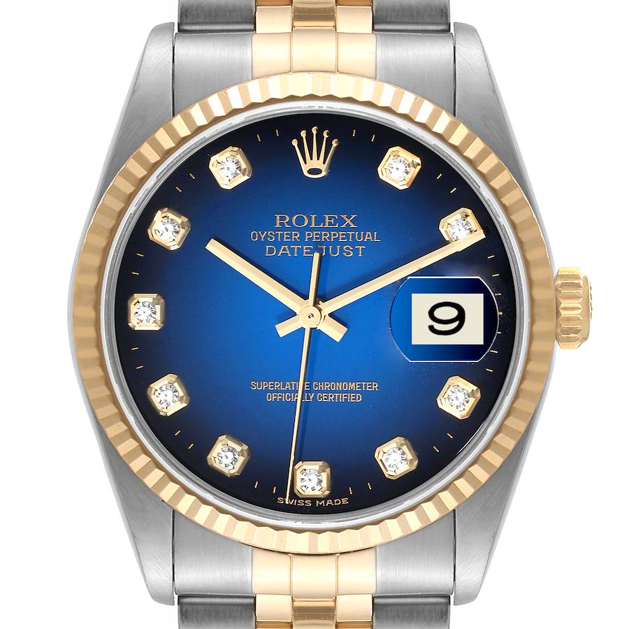 Rolex Datejust Steel Yellow Gold Vignette Diamond Dial Watch 16233 Box Papers SwissWatchExpo