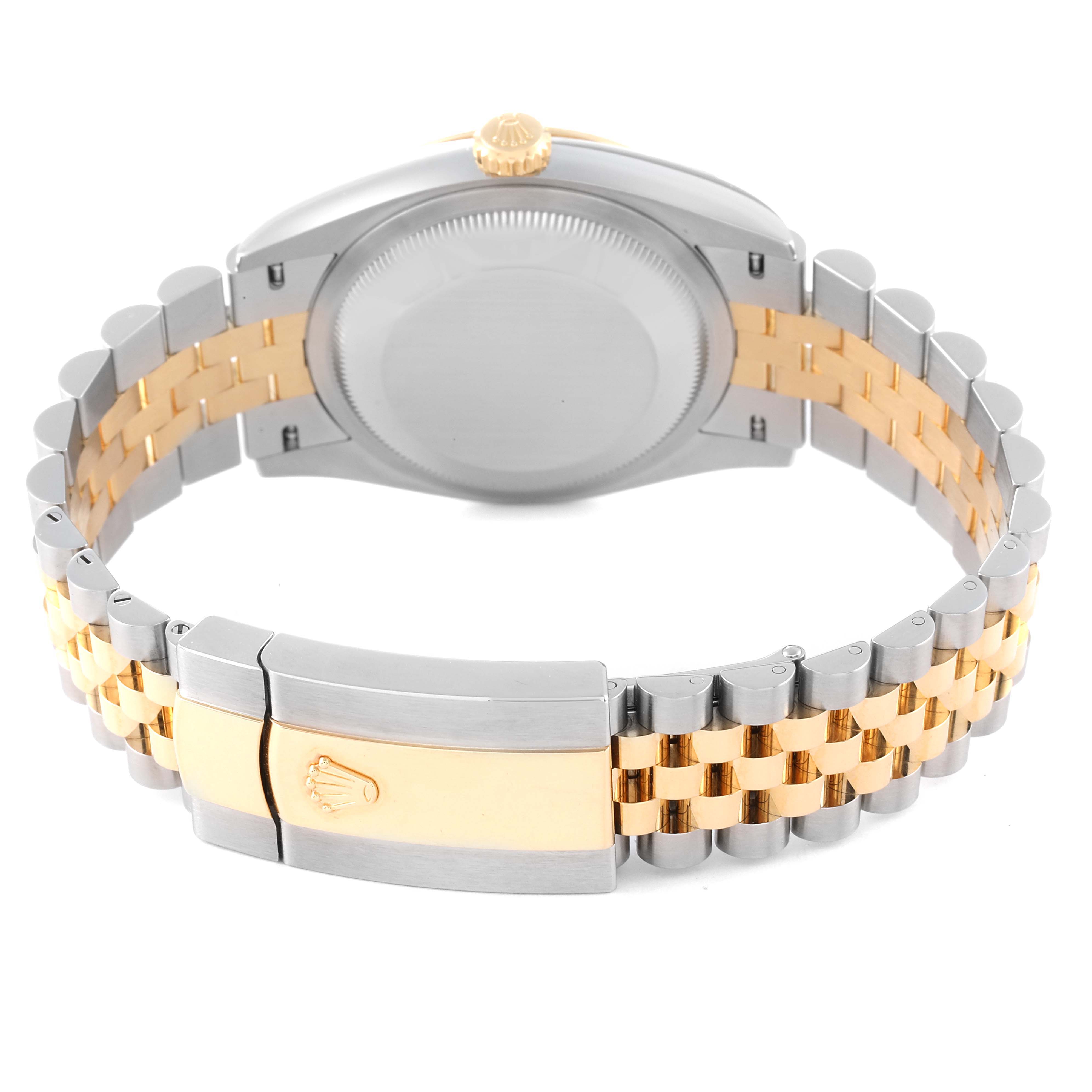 The image shows the back case and the dual-tone bracelet of the Rolex Datejust 126233 Men's Steel and Gold (two tone) Grey Dial 126233 Men's Steel and Gold (two tone) Grey Dial watch.