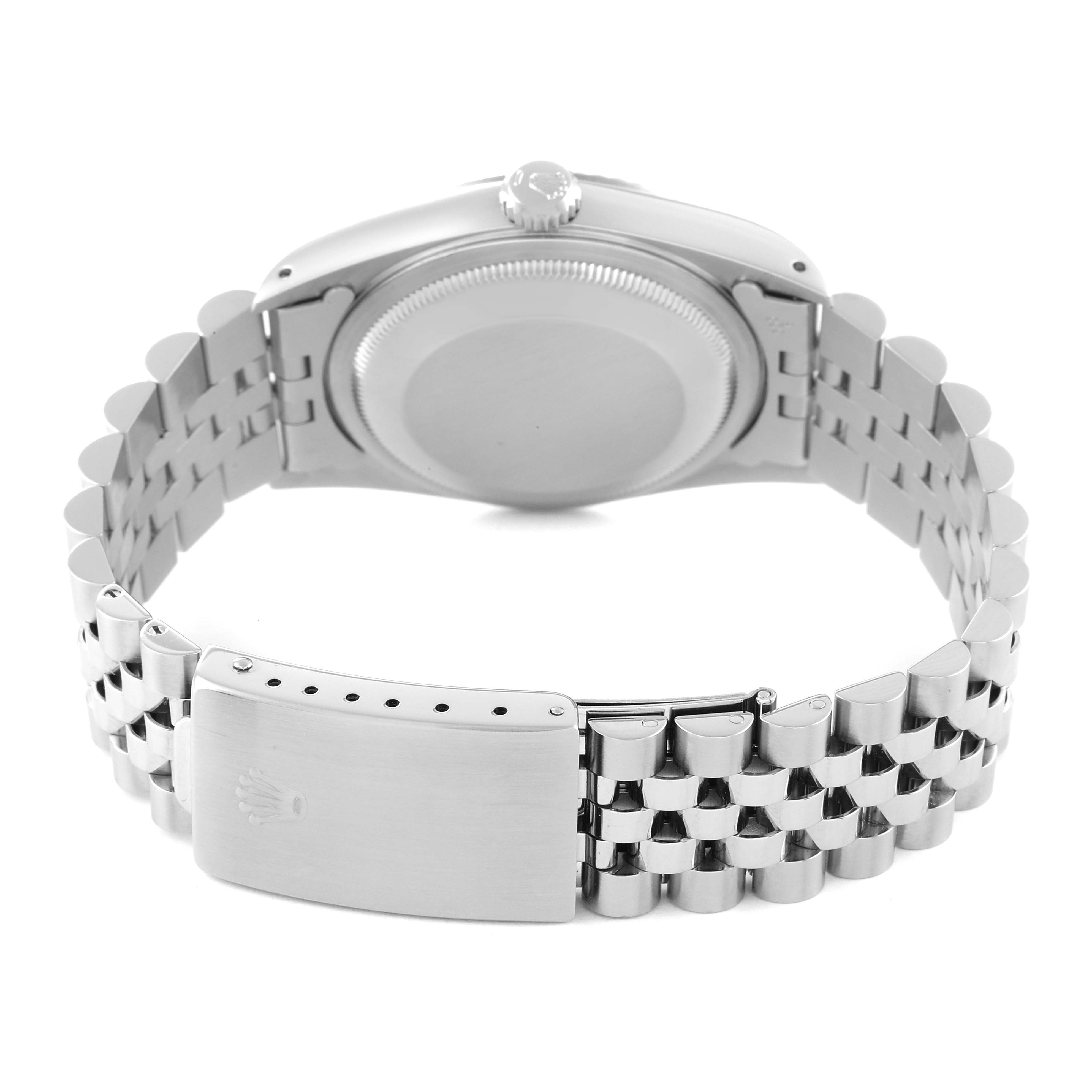 The image shows the backside, clasp, and bracelet of a Rolex Datejust 16234 Men's Stainless Steel White Dial 16234 Men's Stainless Steel White Dial watch.
