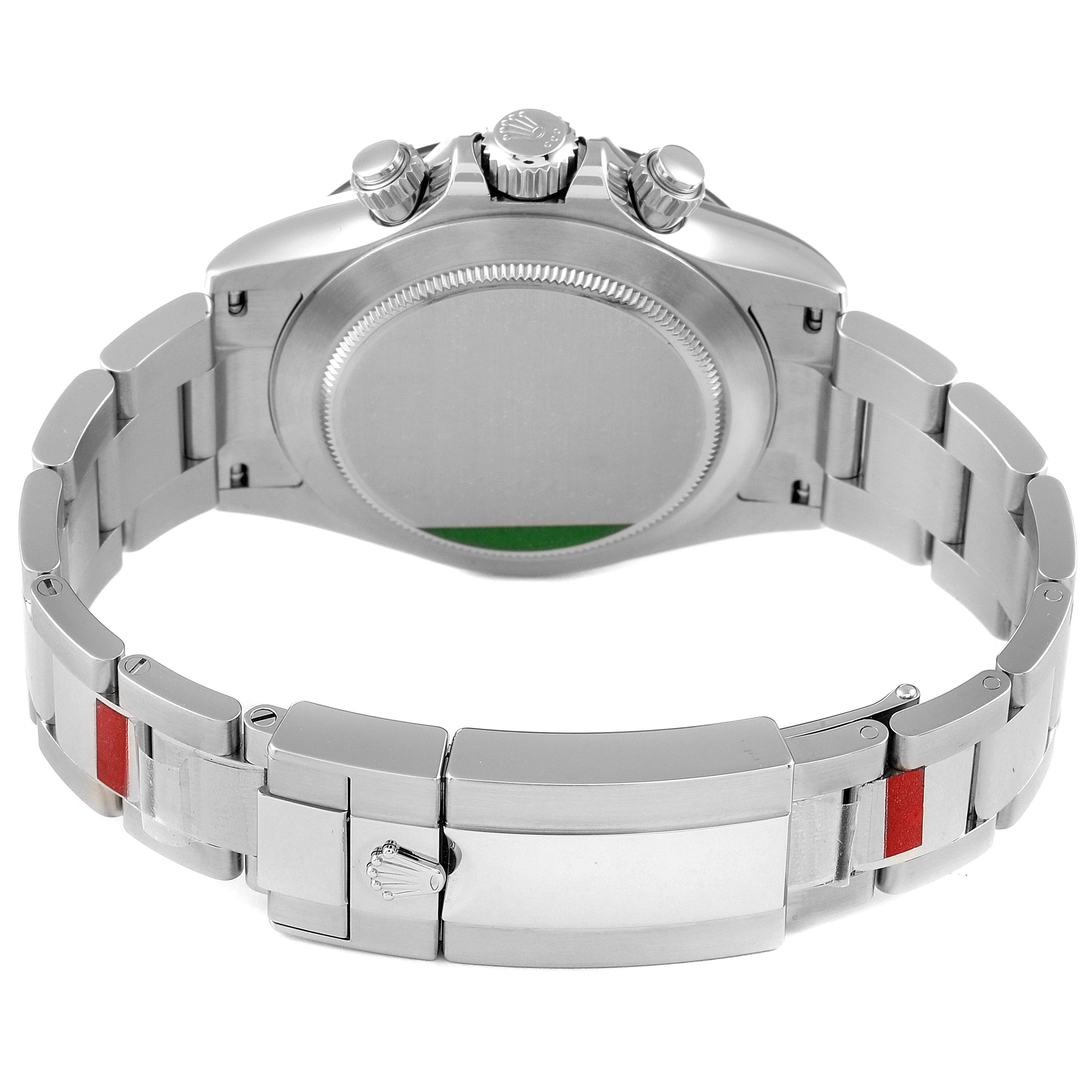 This image shows the backside and bracelet of a Rolex Daytona 116500 Men's Stainless Steel White Dial 116500 Men's Stainless Steel White Dial watch from a rear angle.