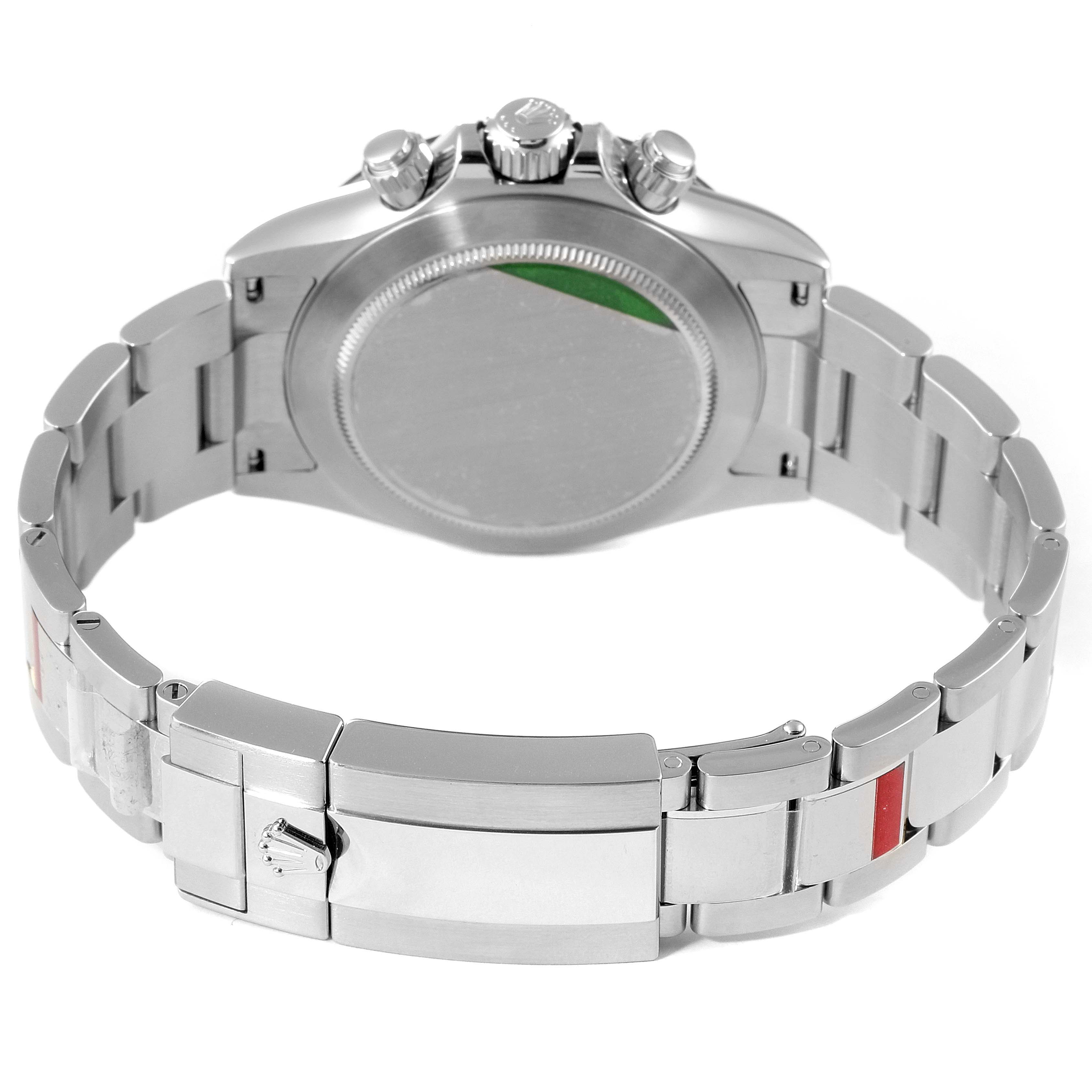 This image shows the back case, clasp, and part of the bracelet of a Rolex Daytona 116500 Men's Stainless Steel White Dial 116500 Men's Stainless Steel White Dial watch, displayed from a rear angle.