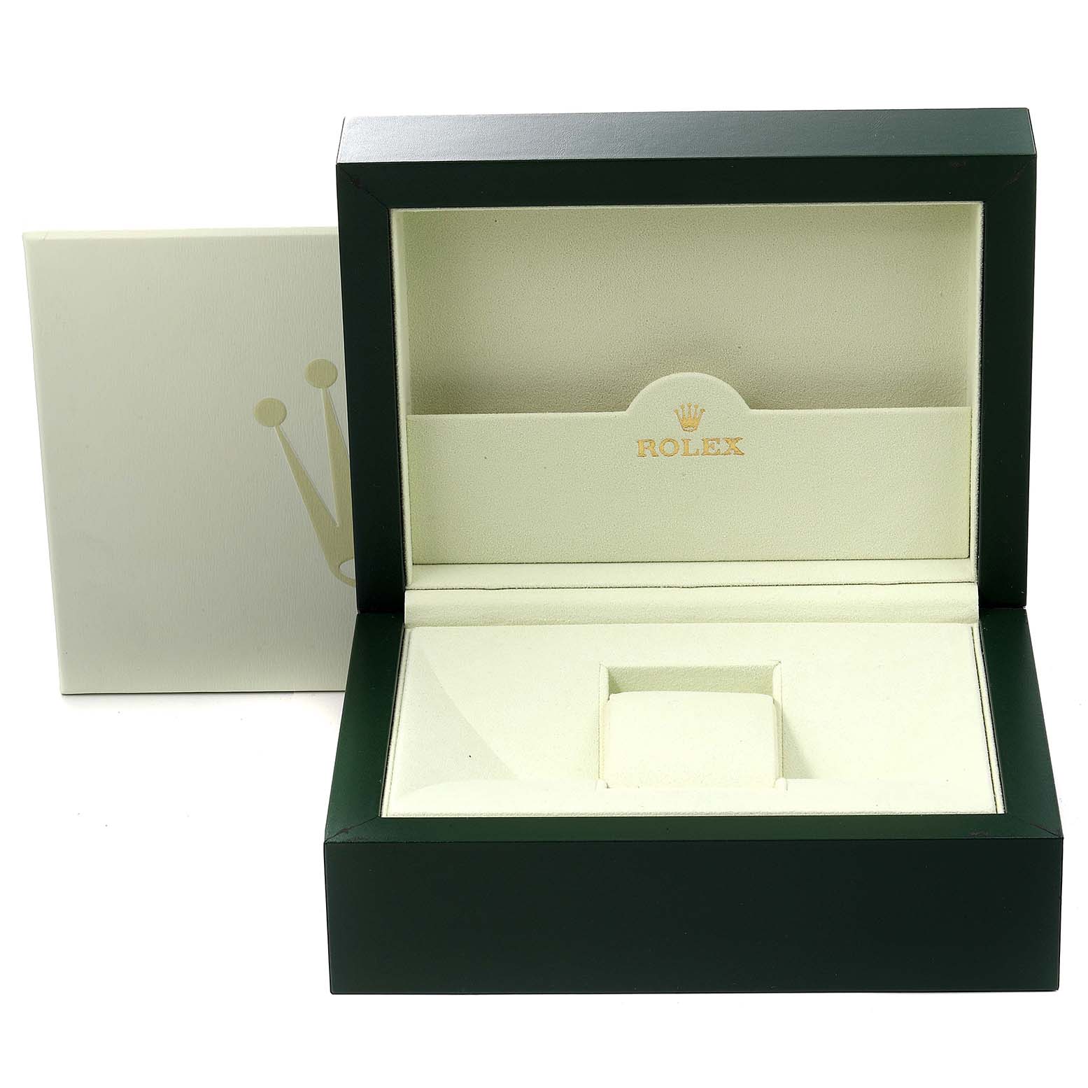 The image shows the open watch box for a Rolex Daytona 16523 Men's Steel and Gold (two tone) Grey Dial 16523 Men's Steel and Gold (two tone) Grey Dial model, displaying its cushioned interior and outer packaging.