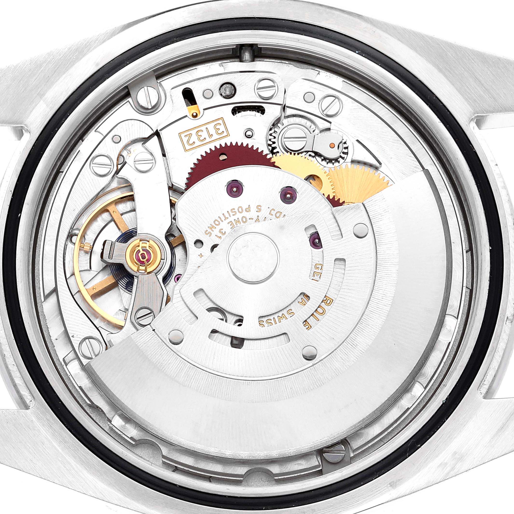 This image shows the internal mechanism of the Rolex Explorer 214270 Men
s Stainless Steel Black Dial 214270 Men
s Stainless Steel Black Dial watch viewed from the back.