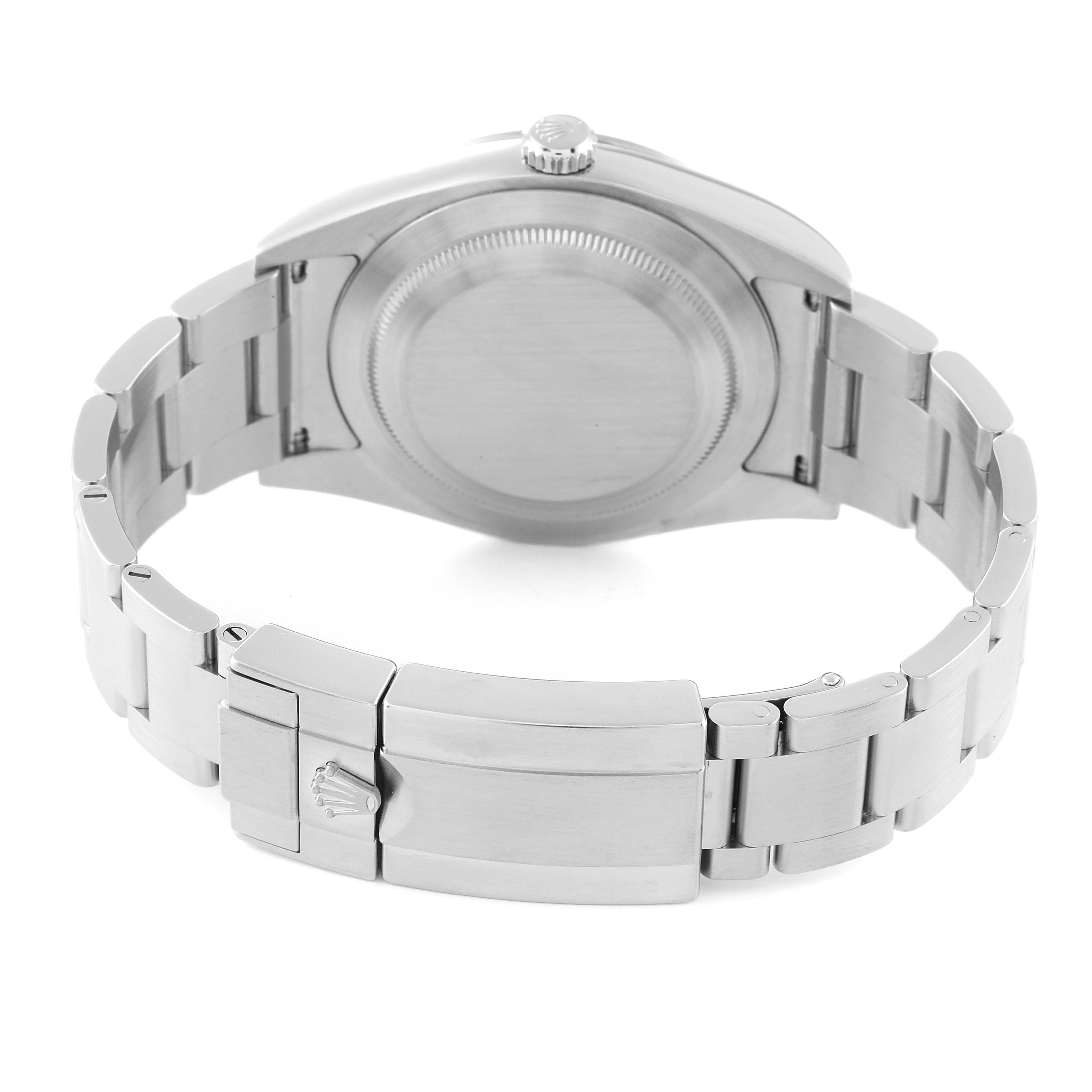 The image shows the back and bracelet clasp of a Rolex Explorer 214270 Men
s Stainless Steel Black Dial 214270 Men
s Stainless Steel Black Dial watch.