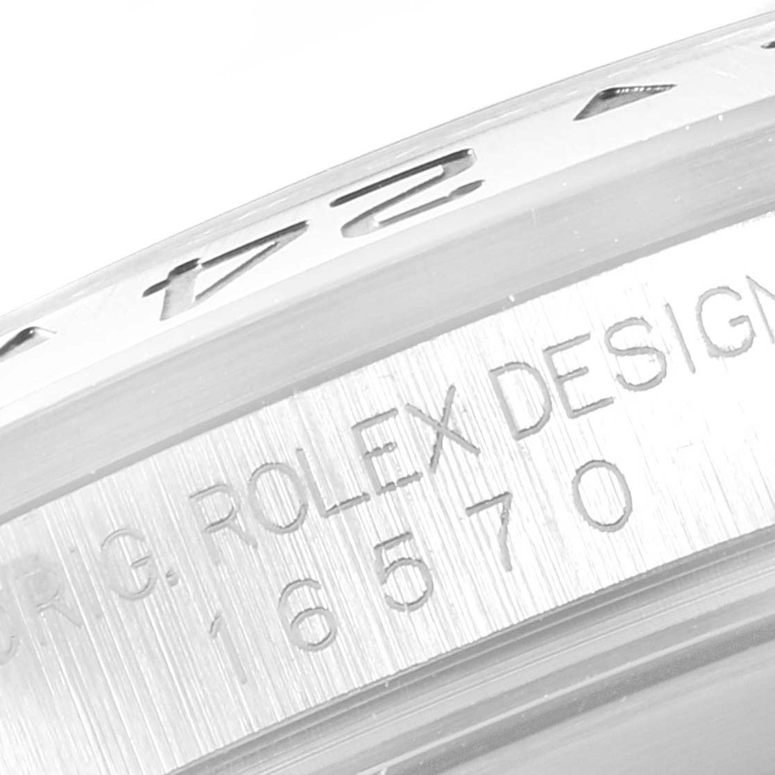 The image shows a close-up angle of the bezel and case side of the Rolex Explorer 16570 Men
s Stainless Steel Black Dial 16570 Men
s Stainless Steel Black Dial watch.