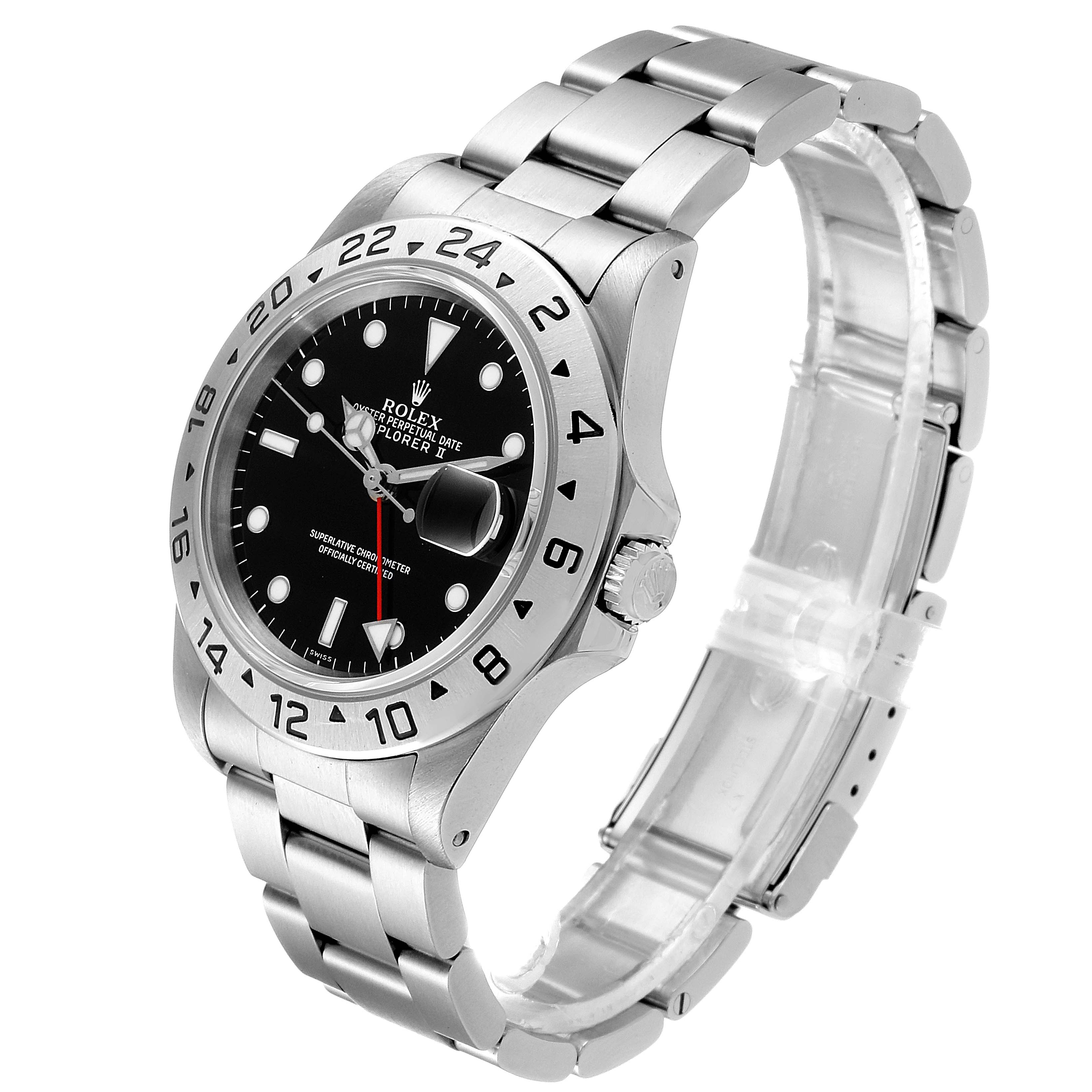 The image shows a side and front angle of a Rolex Explorer 16570 Men
s Stainless Steel Black Dial 16570 Men
s Stainless Steel Black Dial watch, featuring its bezel, dial, hands, crown, and bracelet.