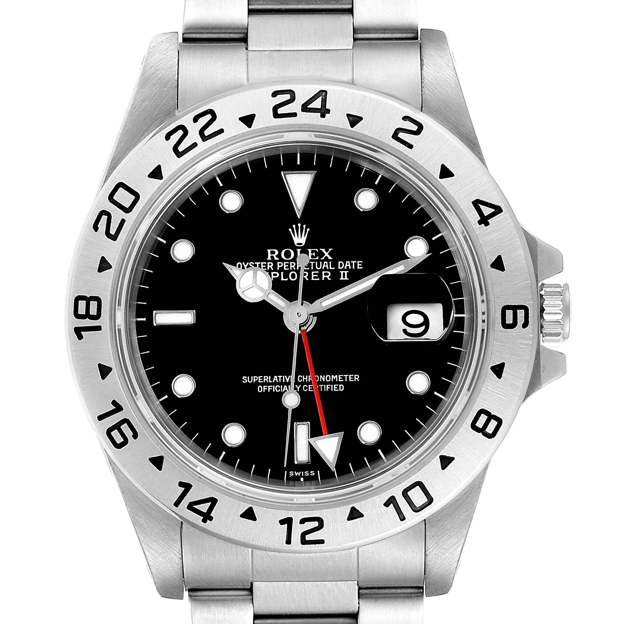 The image shows the face and bracelet at a direct angle of the Rolex Explorer 16570 Men
s Stainless Steel Black Dial 16570 Men
s Stainless Steel Black Dial watch, highlighting the dial, bezel, and crown.