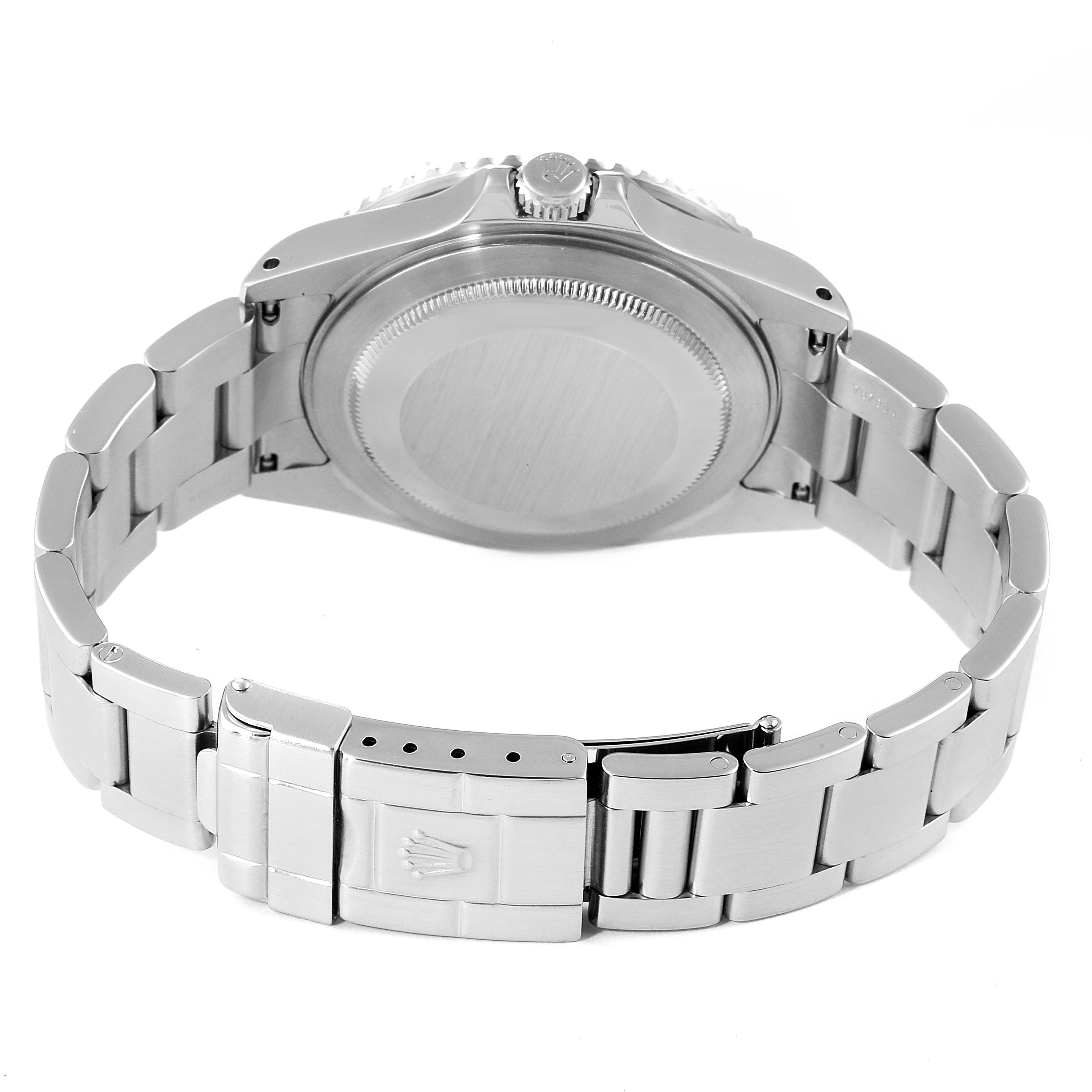 The image shows the back case and bracelet of a Rolex GMT-Master 16710 Men
s Stainless Steel Black Dial 16710 Men
s Stainless Steel Black Dial watch from a rear angle.