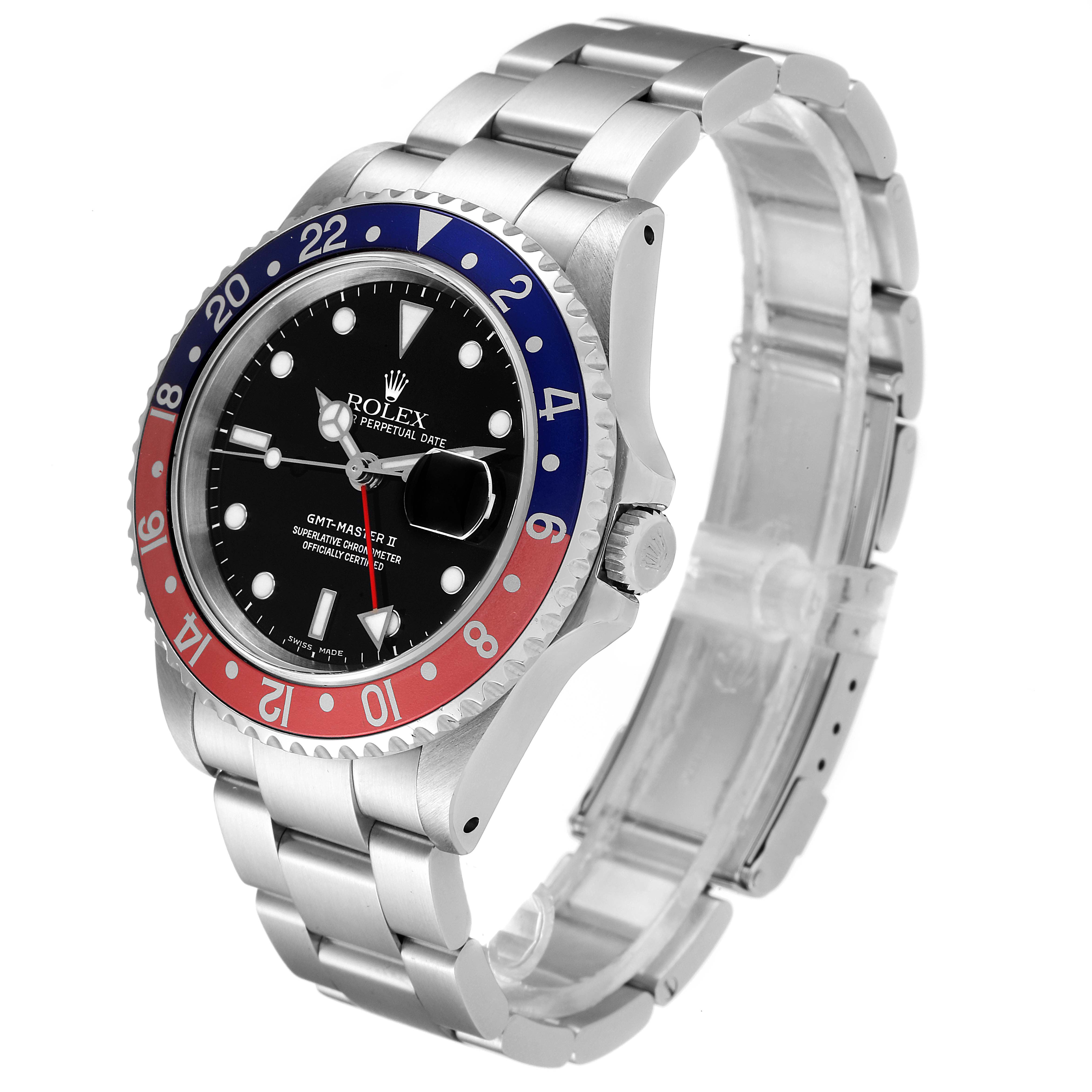 The watch shown is a Rolex GMT-Master 16710 Men
s Stainless Steel Black Dial 16710 Men
s Stainless Steel Black Dial II, angled to display the dial, bezel, crown, and bracelet.