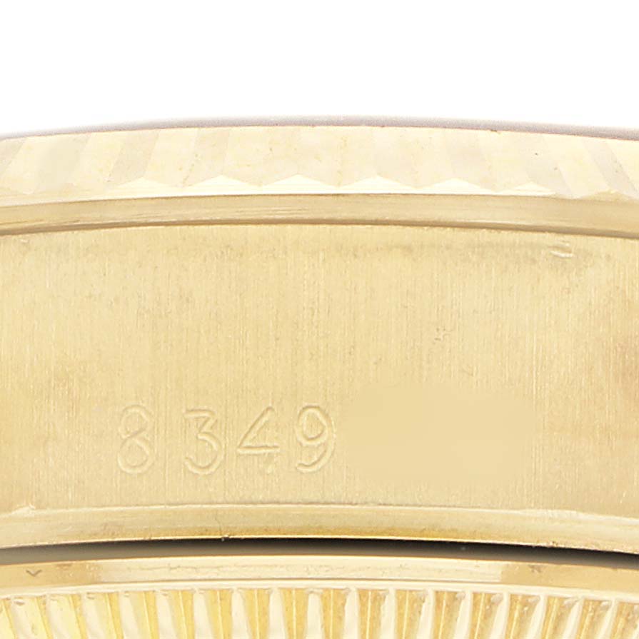 The image shows a close-up of the side of the Rolex President 69178 Women's Yellow Gold White Dial watch case, highlighting the engraved reference number.