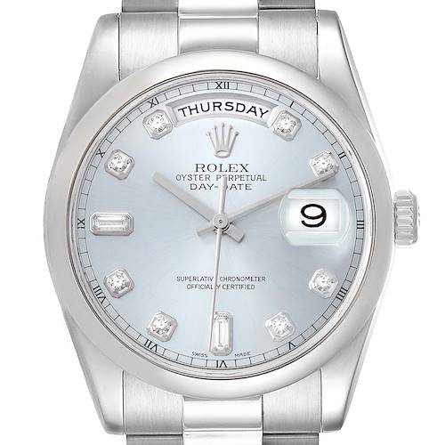 Photo of NOT FOR SALE Rolex President Day-Date Platinum Silver Diamond Dial Mens Watch 118206 ADD TWO LINKS