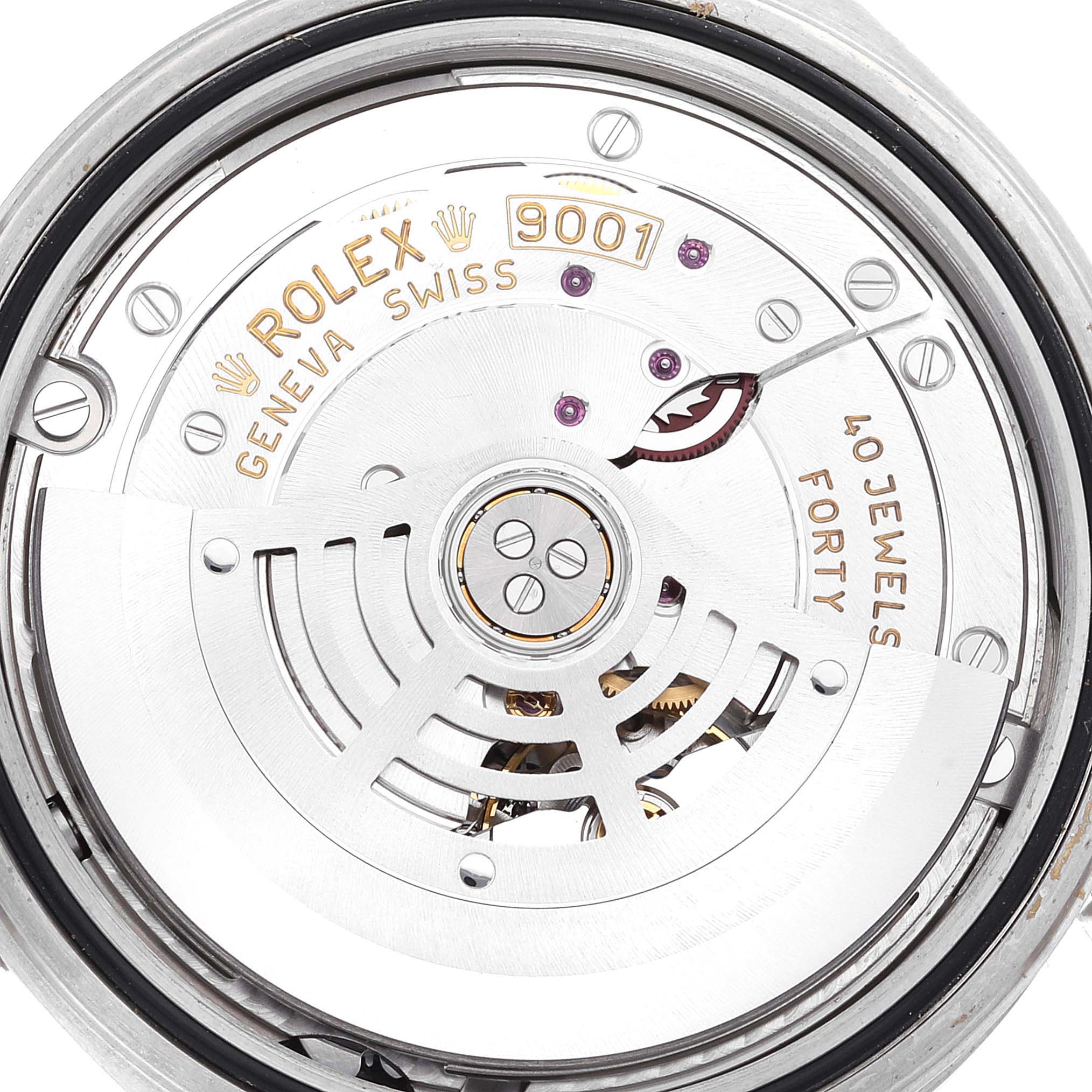 This is a close-up view of the movement mechanism inside the Rolex Sky-Dweller 326934 Men's Stainless Steel White Dial 326934 Men's Stainless Steel White Dial watch.