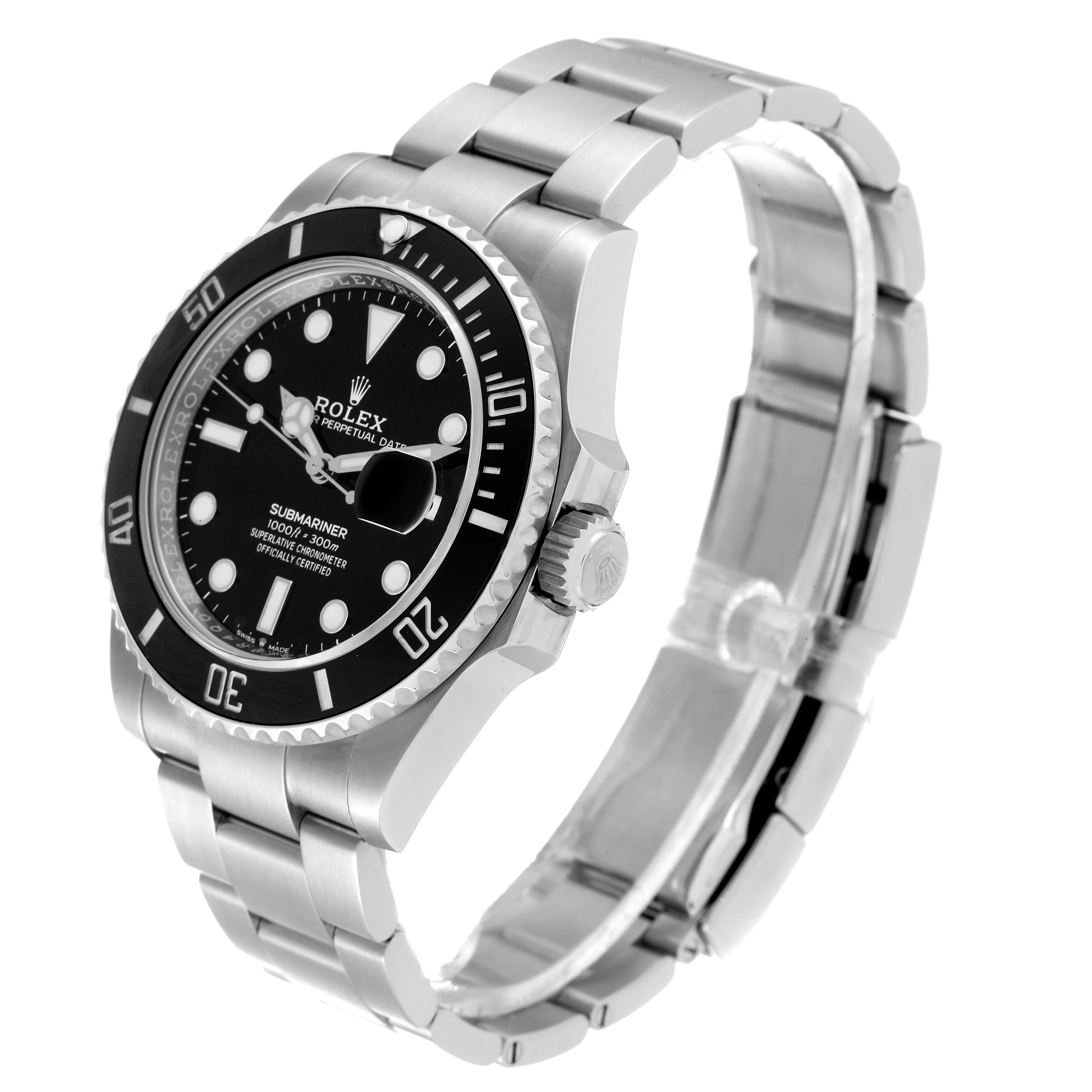 This image shows a Rolex Submariner 126610 Men
s Stainless Steel Black Dial 126610 Men
s Stainless Steel Black Dial watch at a three-quarter angle, highlighting its dial, bezel, crown, and bracelet.