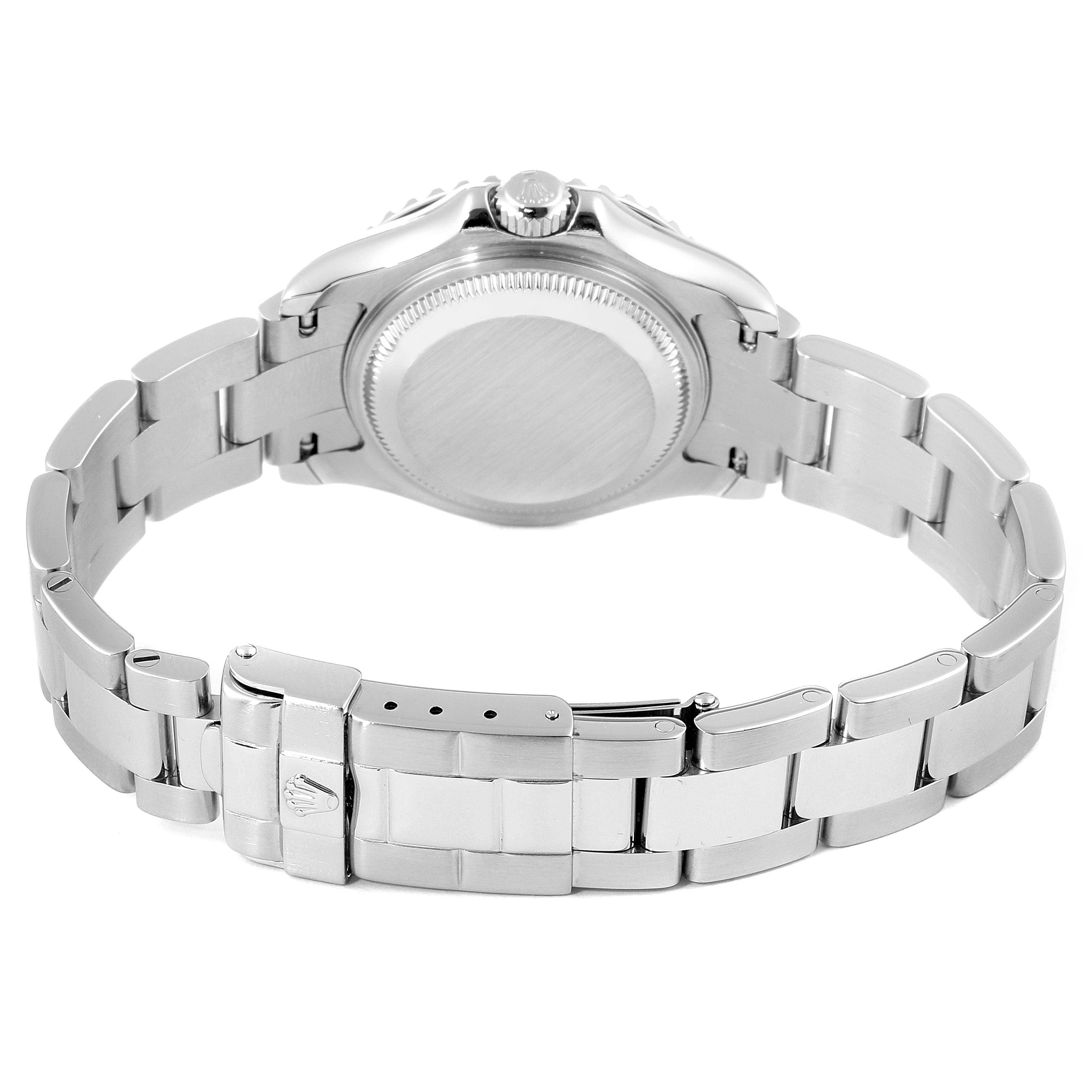 The image shows the back case and bracelet clasp of a Rolex Yacht-Master 169622 Women's Stainless Steel Silver Dial 169622 Women's Stainless Steel Silver Dial watch.