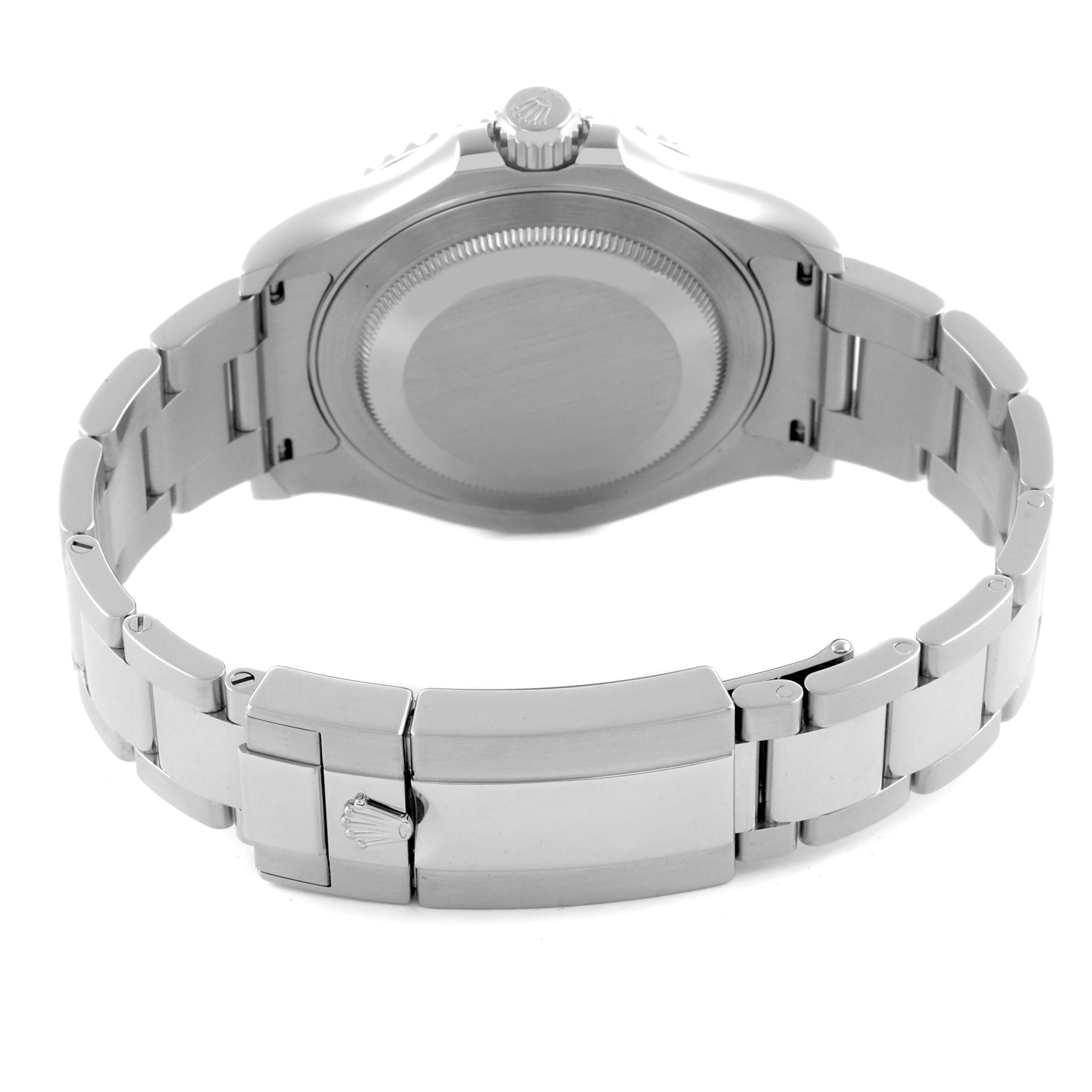 The image shows the back of a Rolex Yacht-Master 116622 Men's Stainless Steel Grey Dial 116622 Men's Stainless Steel Grey Dial, highlighting the case, bracelet, and clasp.