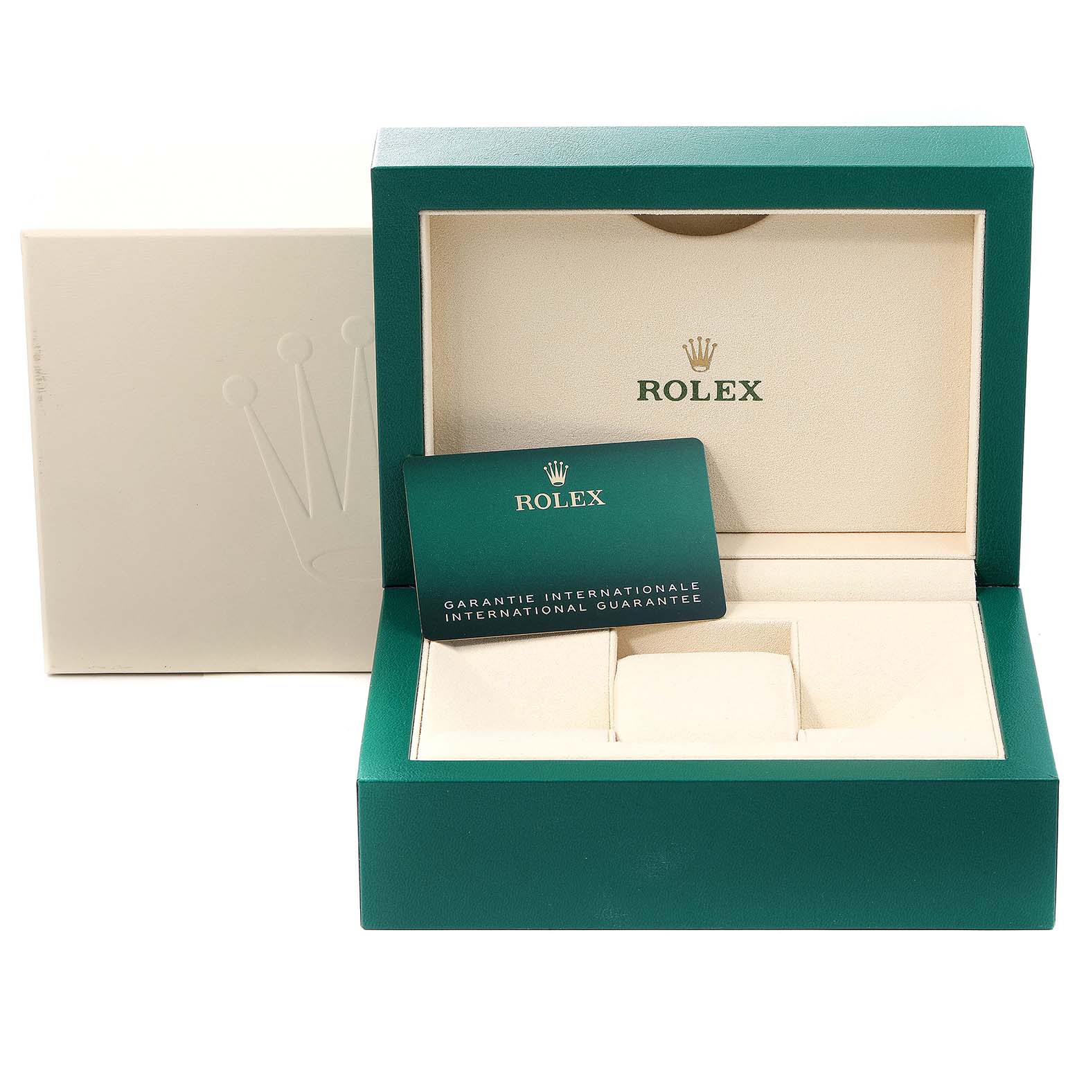 The image shows the box and guarantee card for a Rolex Yacht-Master 126622 Men's Stainless Steel Blue Dial 126622 Men's Stainless Steel Blue Dial watch.