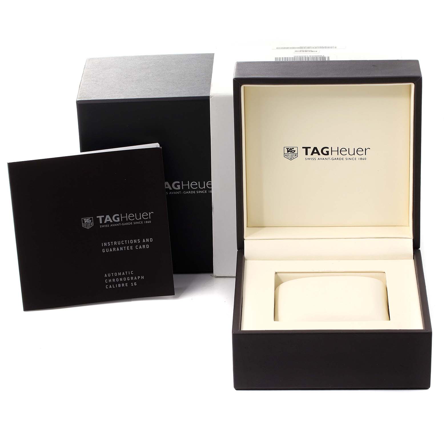 The image shows the packaging, open box, and instruction booklet for the Tag Heuer Aquaracer CAY211B.BA0927 Men's Stainless Steel Blue Dial CAY211B.BA0927 Men's Stainless Steel Blue Dial watch model.