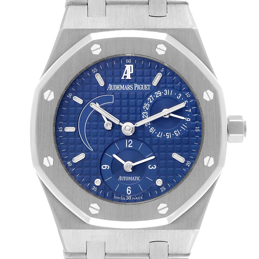 This image shows a front view of the Audemars Piguet Royal Oak, highlighting the dial, hands, and bezel design.