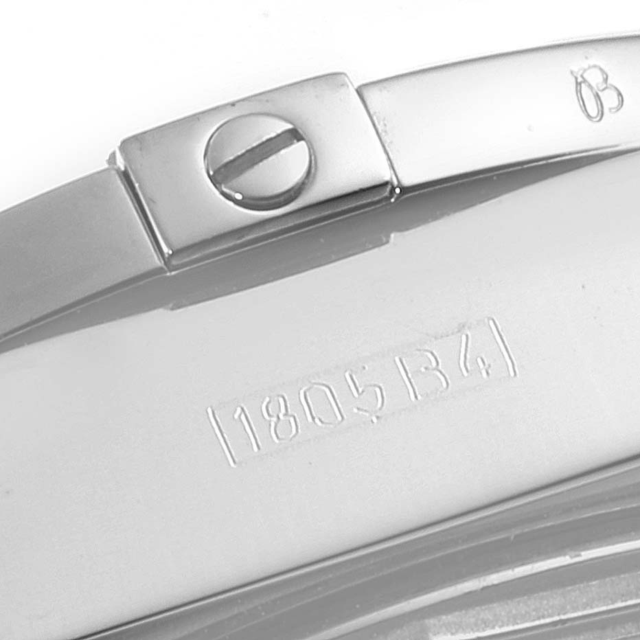 This image shows a close-up of the clasp and part of the bracelet with the serial number on the Breitling Windrider A49350LA/A702-366A Men's Stainless Steel Mother of Pearl Dial A49350LA/A702-366A Men's Stainless Steel Mother of Pearl Dial watch.