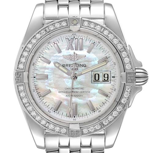 Photo of Breitling Windrider Cockpit 41 Steel MOP Diamond Mens Watch A49350 Papers
