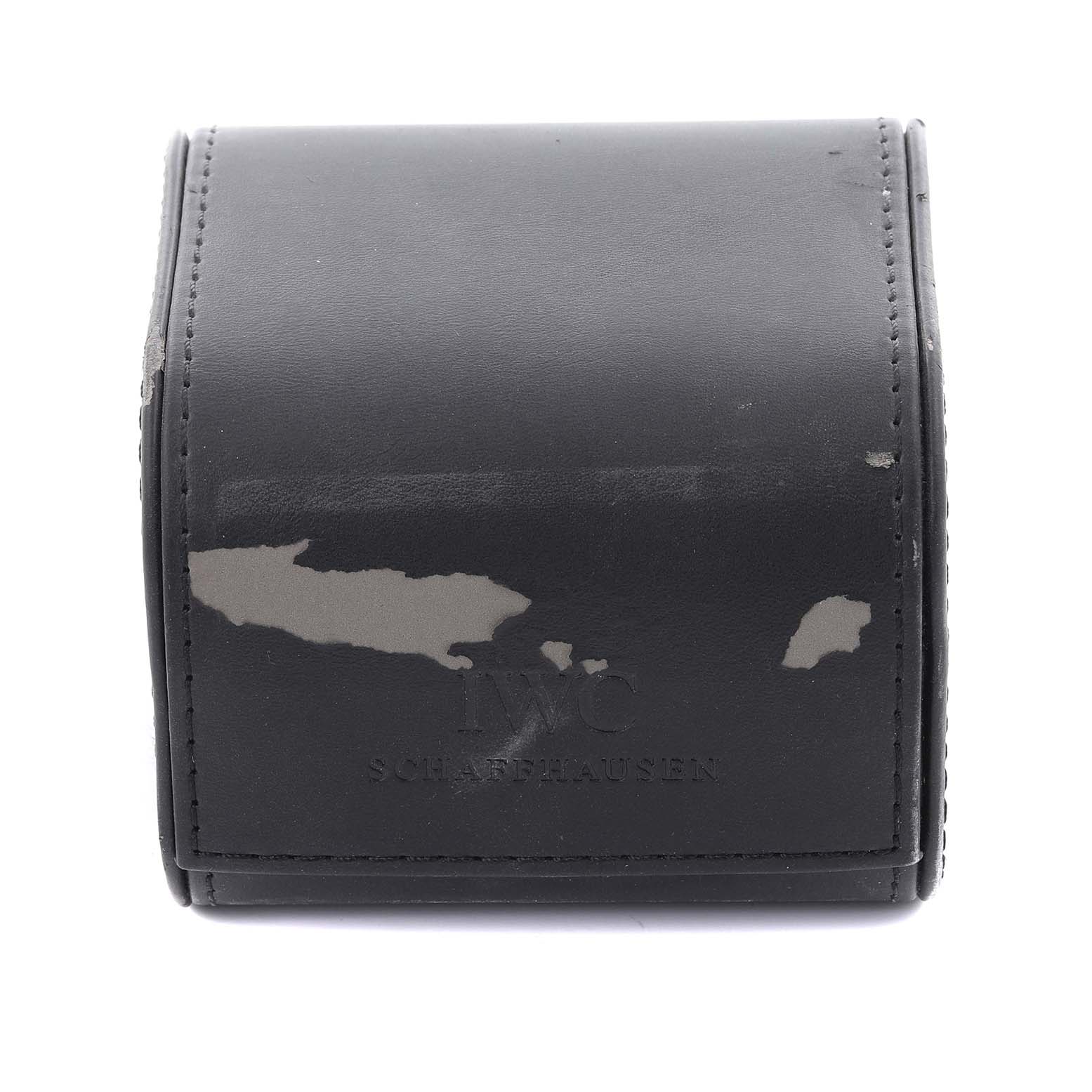 The image shows a black leather case for an IWC Portuguese IW371401 Men's Stainless Steel Silver Dial IW371401 Men's Stainless Steel Silver Dial model, viewed from the front.