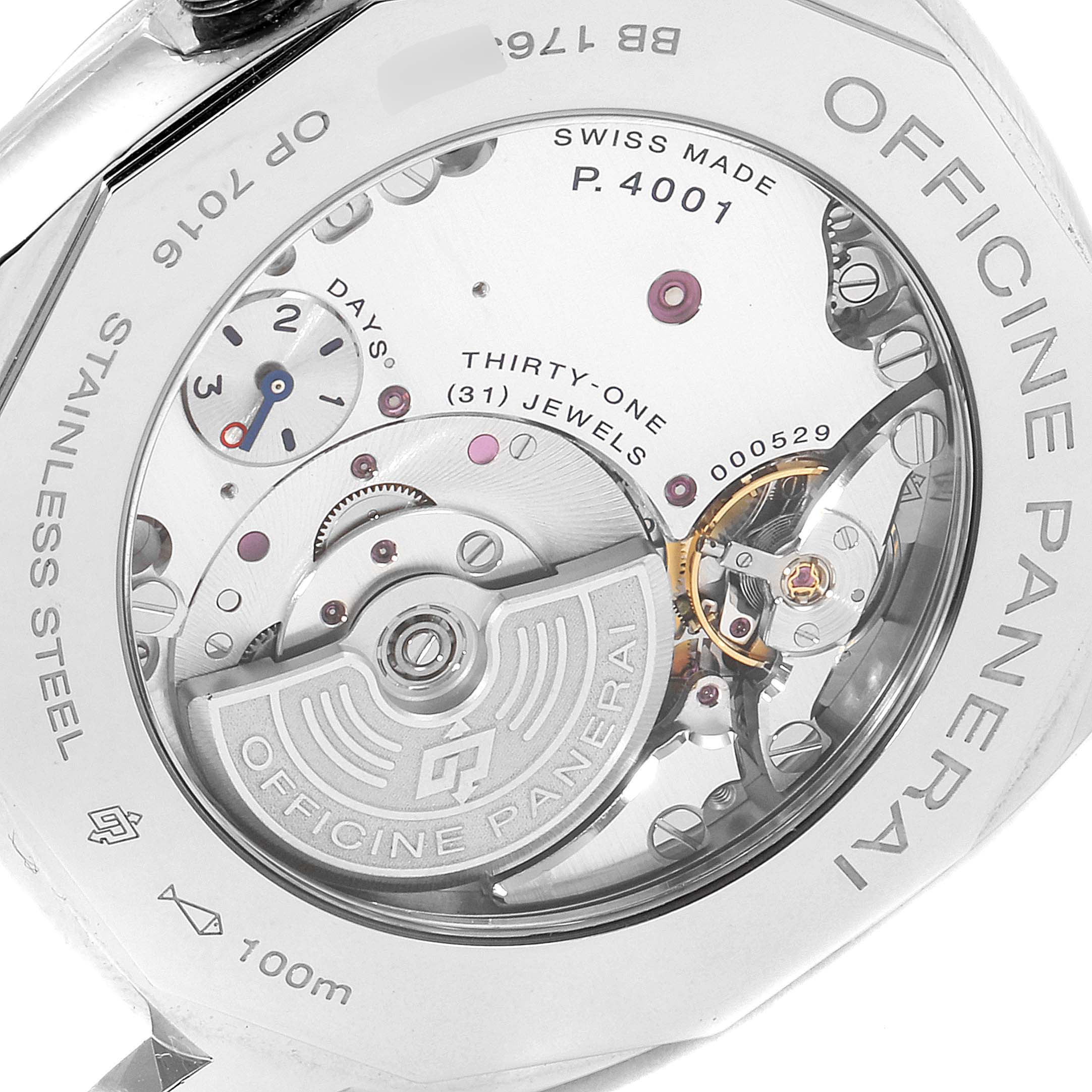 The image shows the back of a Panerai Radiomir PAM00627 Men's Stainless Steel Black Dial PAM00627 Men's Stainless Steel Black Dial watch, displaying its movement and internal mechanisms.