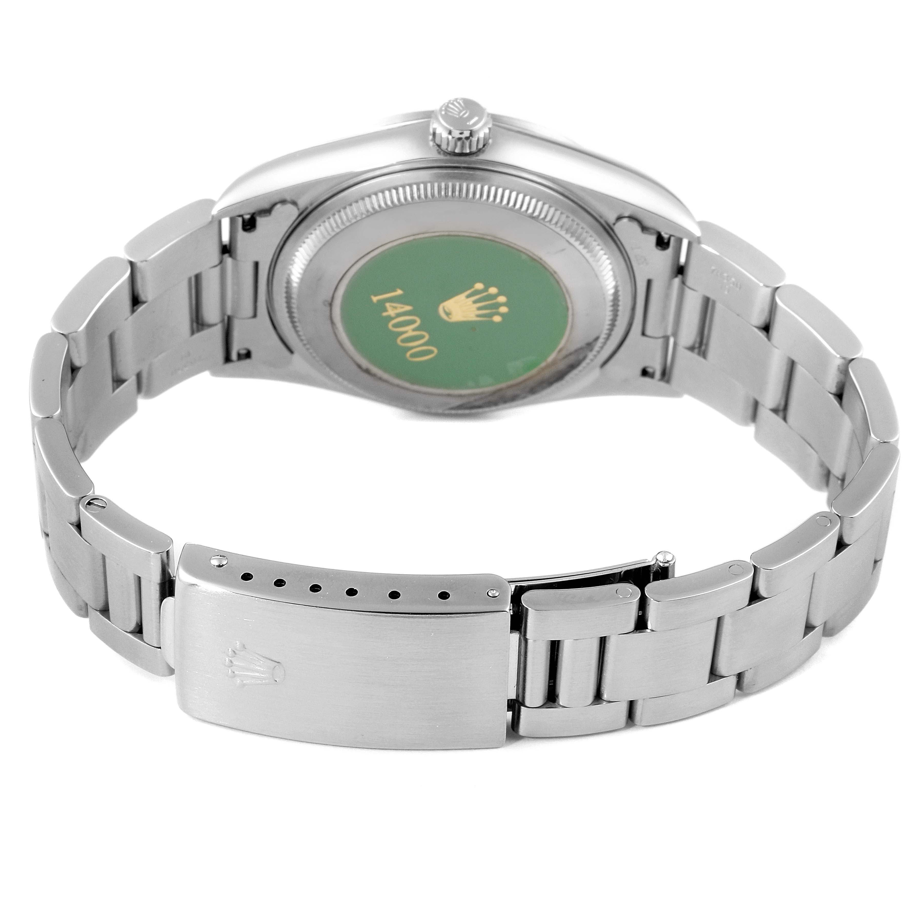 This image shows the back and bracelet clasp of a Rolex Air-King 14000 Men's Stainless Steel Black Dial 14000 Men's Stainless Steel Black Dial watch.