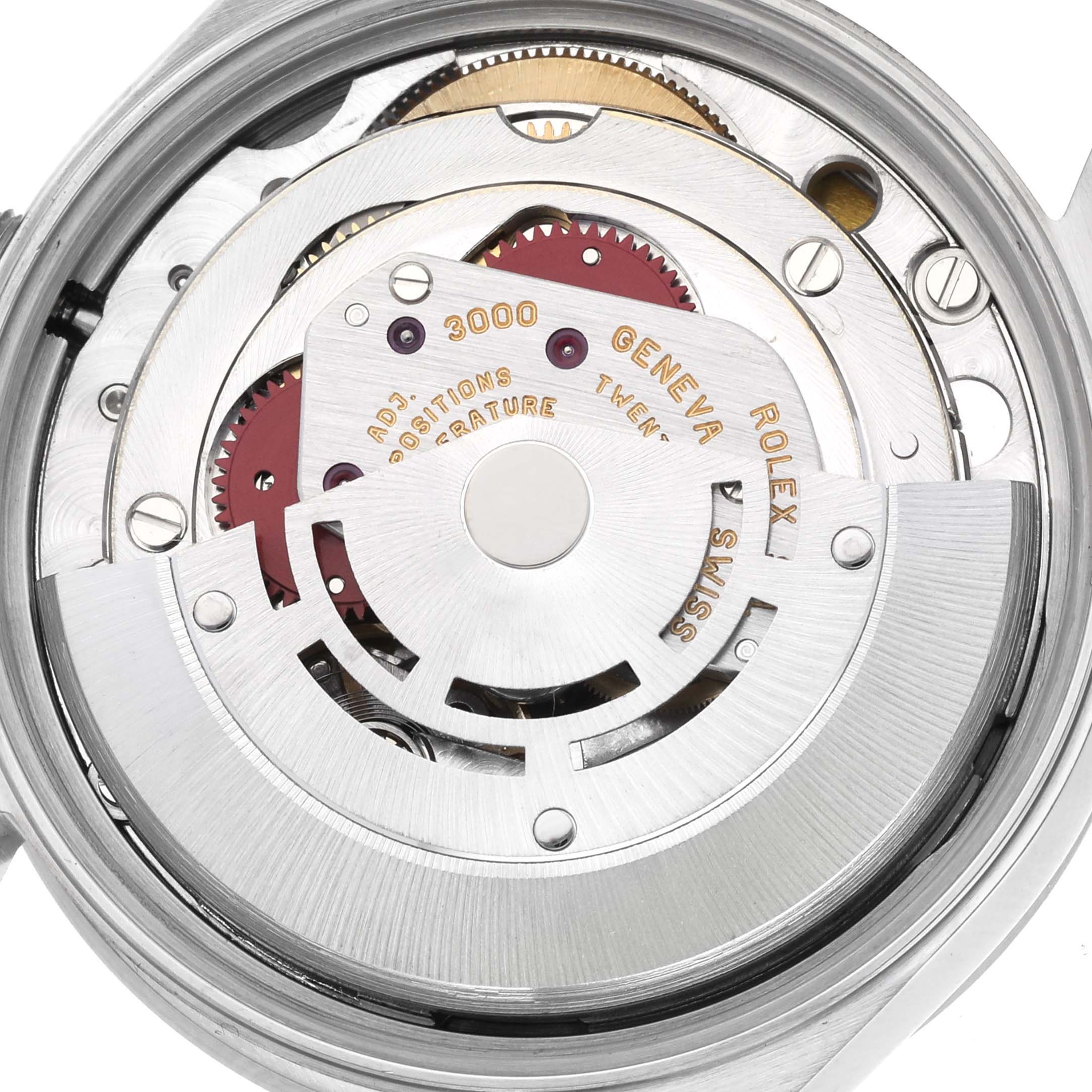 The image shows the internal movement and rotor of a Rolex Air-King 14010 Men's Stainless Steel White Dial 14010 Men's Stainless Steel White Dial watch from a top-down angle.