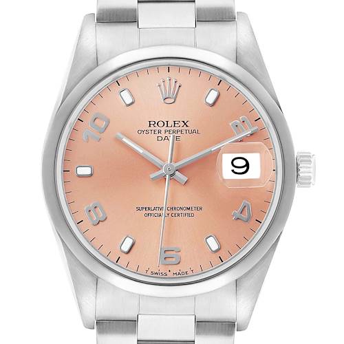 Photo of Rolex Date Steel Salmon Dial Oyster Bracelet Mens Watch 15200