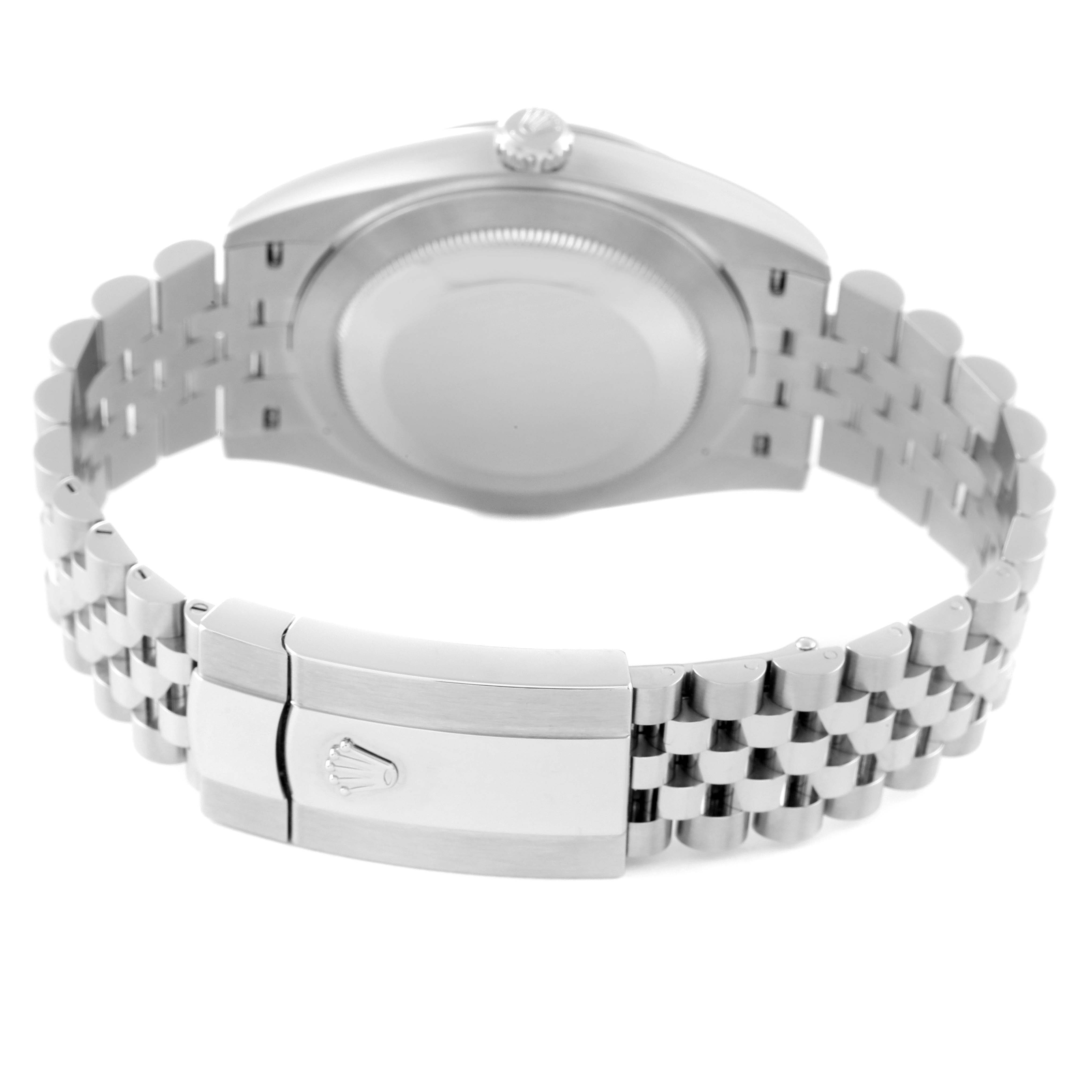 This image shows the back and clasp of the Rolex Datejust 41 126300 Men's Stainless Steel Grey Dial 126300 Men's Stainless Steel Grey Dial watch, featuring its Jubilee bracelet.