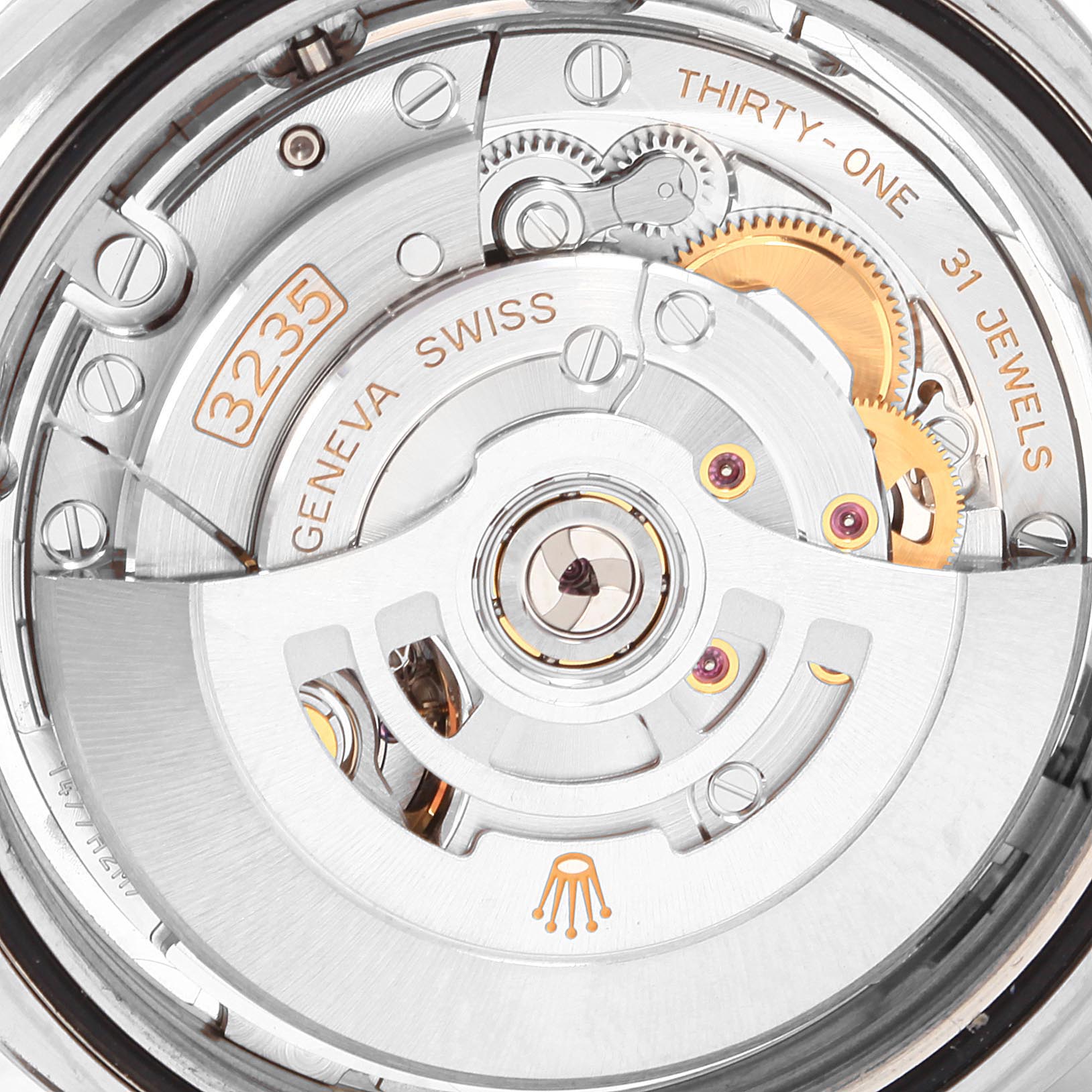 Shown is the movement
s rotor, gears, and jewels of a Rolex Datejust 41 126300 Men
s Stainless Steel Silver Dial 126300 Men
s Stainless Steel Silver Dial watch, captured from the back.