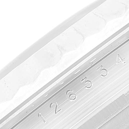 This image shows a close-up view of the bezel and rehaut engraving on a Rolex Datejust 41 126334 Men's Stainless Steel Blue Dial 126334 Men's Stainless Steel Blue Dial watch.