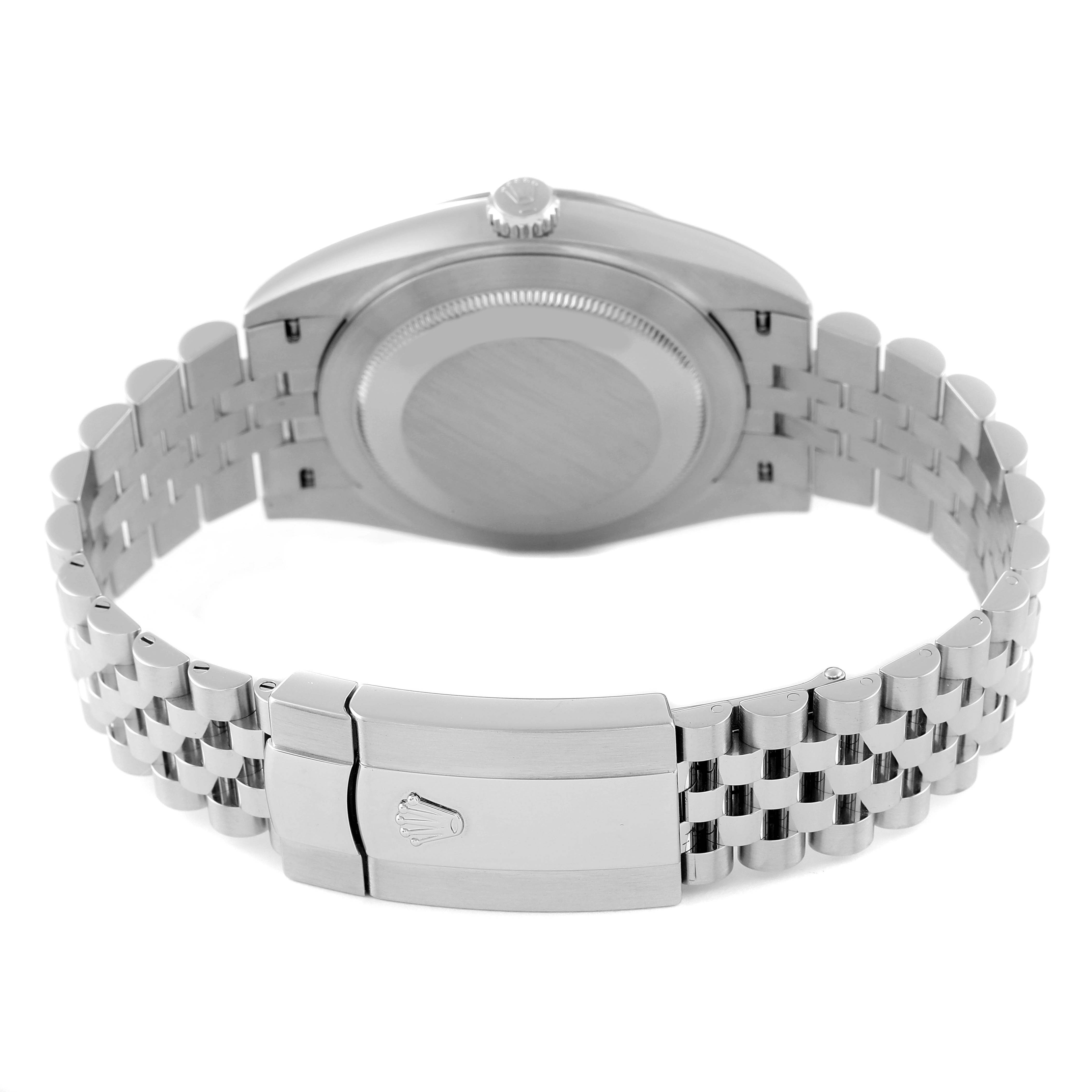 The image shows the back view of a Rolex Datejust 41 126334 Men's Stainless Steel Blue Dial 126334 Men's Stainless Steel Blue Dial watch, highlighting the case back, bracelet, and clasp.