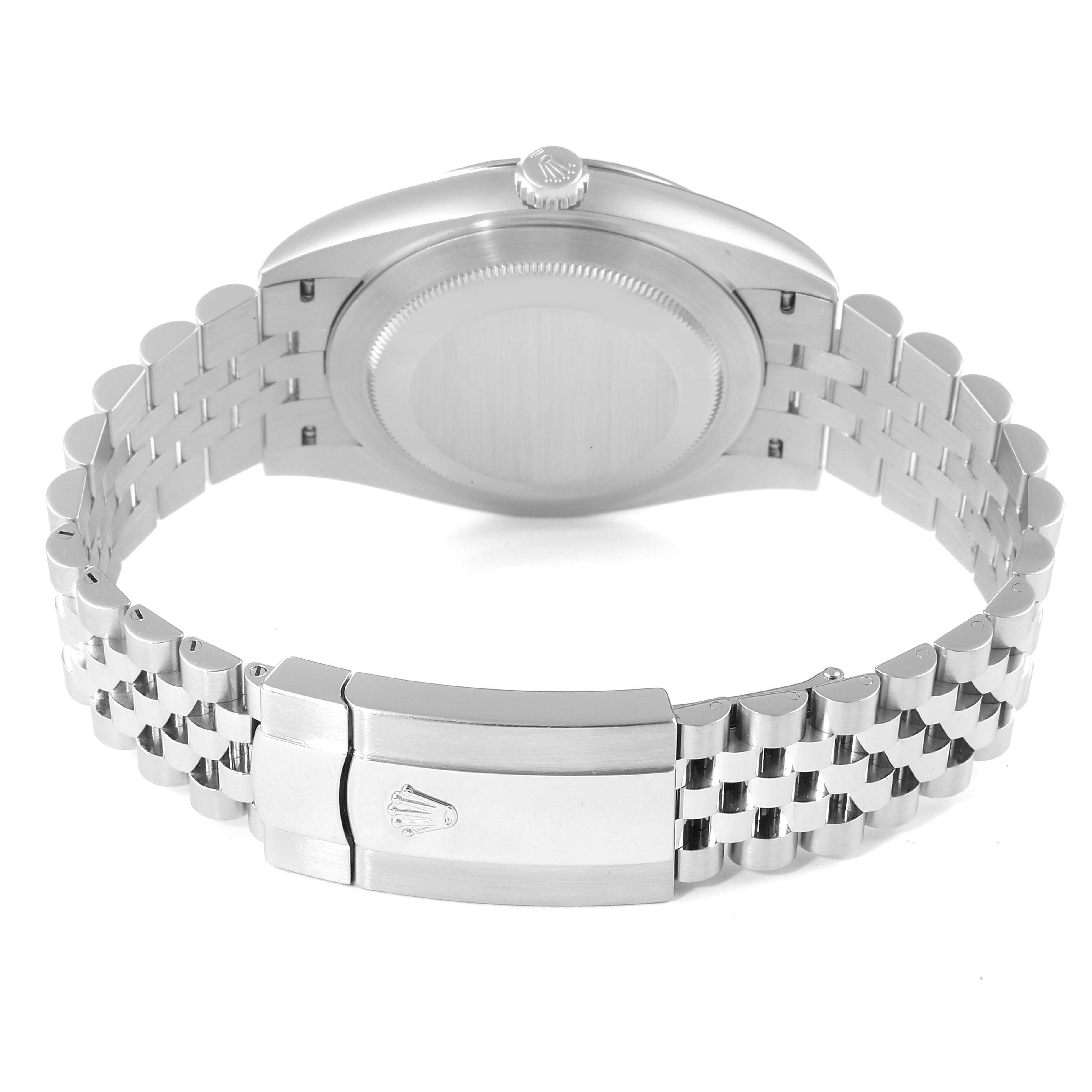 This image shows the back case and bracelet clasp of a Rolex Datejust 41 126334 Men
s Stainless Steel Black Dial 126334 Men
s Stainless Steel Black Dial watch, viewed from the rear.