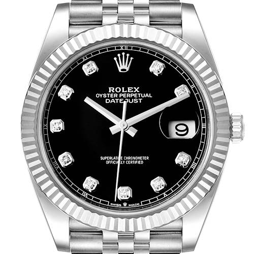 Photo of Rolex Datejust 41 Steel White Gold Diamond Mens Watch 126334 Box Card