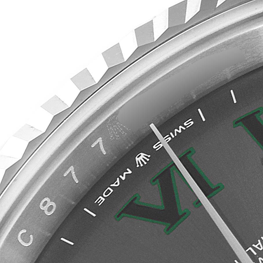 The image shows a close-up of the dial, bezel, and indices of the Rolex Datejust 41 126334 Men
s Stainless Steel Grey Dial 126334 Men
s Stainless Steel Grey Dial.