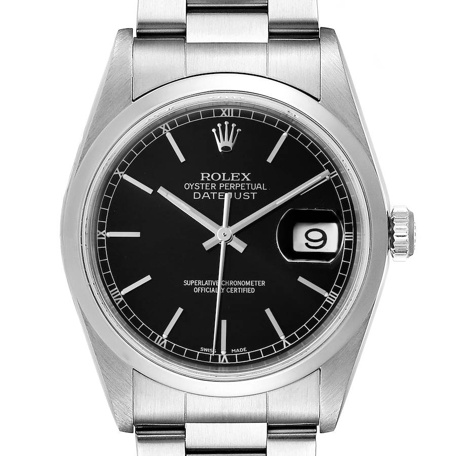 Rolex Datejust Black Dial Steel Mens Watch 16200 Papers SwissWatchExpo