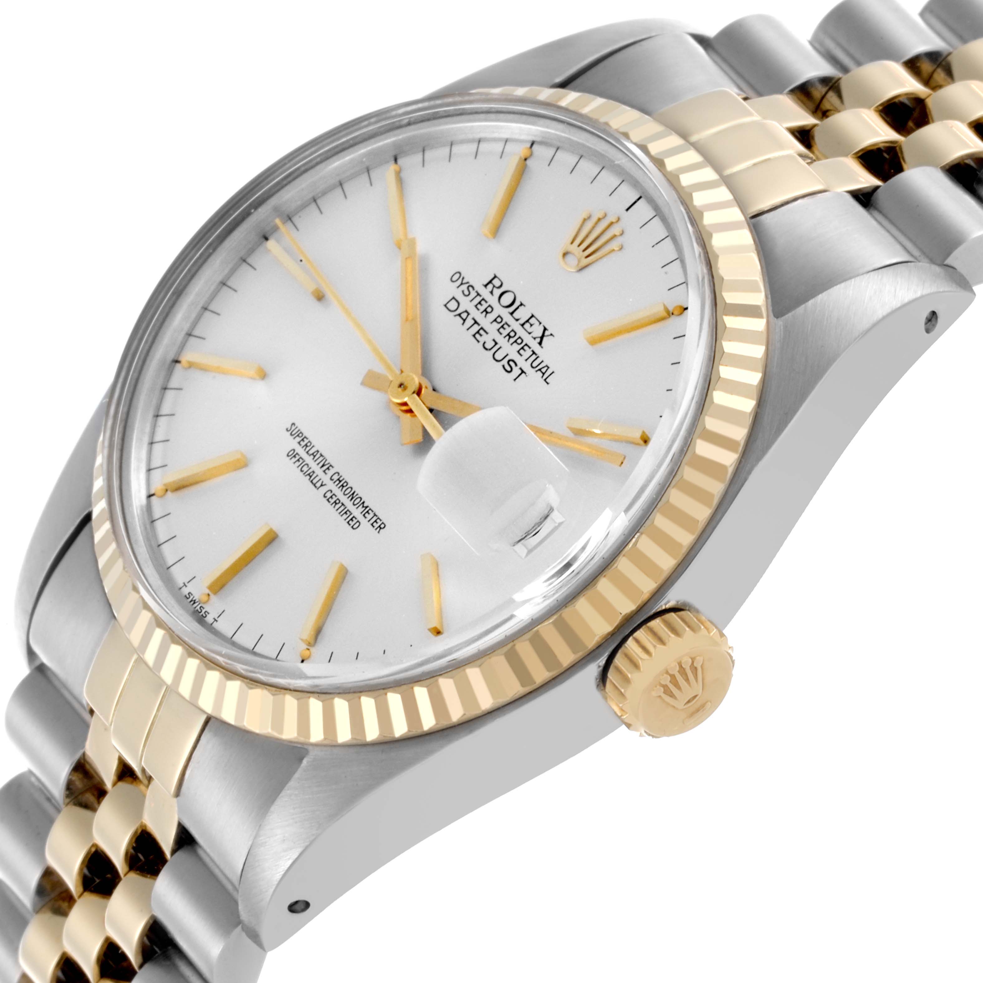 The Rolex Vintage Collection 16013 Men's Steel and Gold (two tone) Silver Dial 16013 Men's Steel and Gold (two tone) Silver Dial model is shown at a slight angle, highlighting the face, bezel, and part of the bracelet.