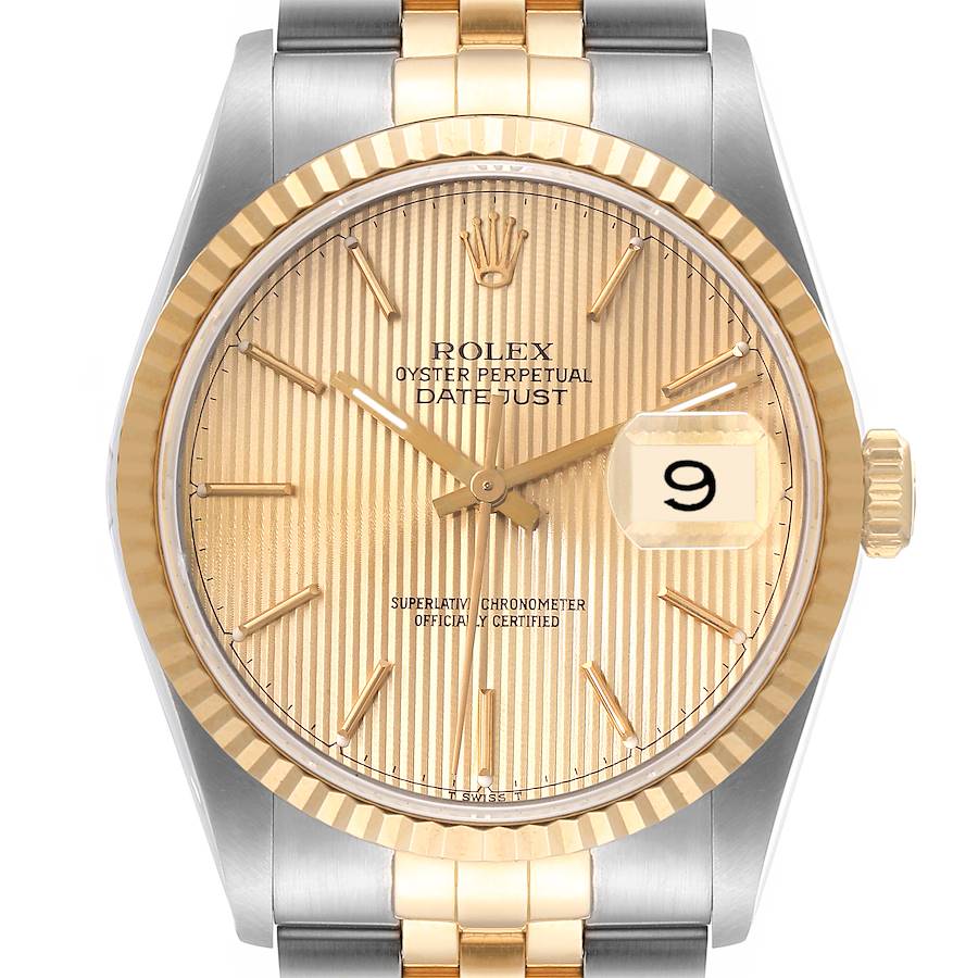 Rolex Datejust Steel 18K Yellow Gold Champagne Tapestry Dial Mens Watch 16233 SwissWatchExpo