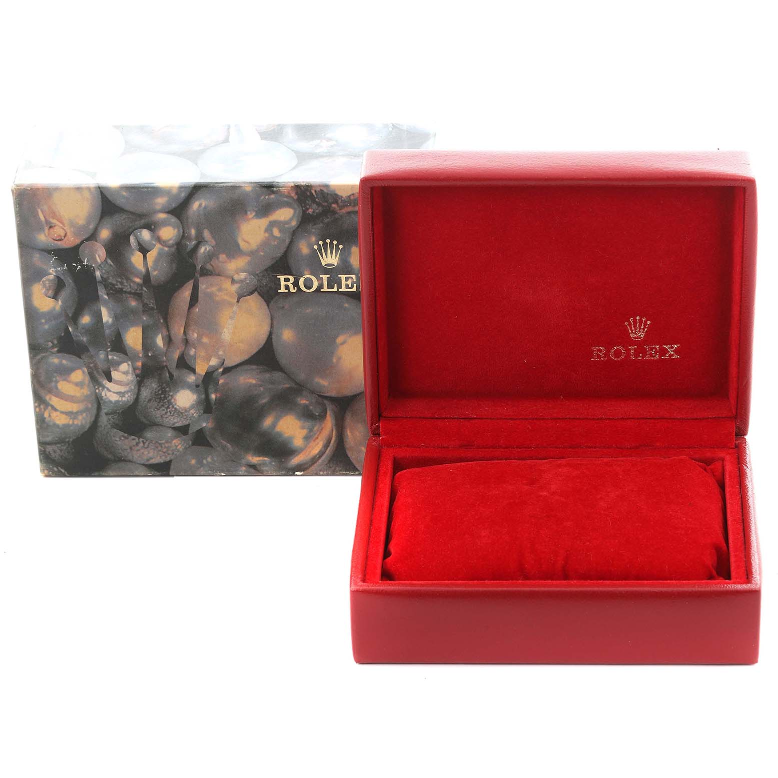 The image displays a Rolex Datejust 69173 Women's Steel and Gold (two tone) Black Dial 69173 Women's Steel and Gold (two tone) Black Dial box and packaging from a front angle, without the watch visible.