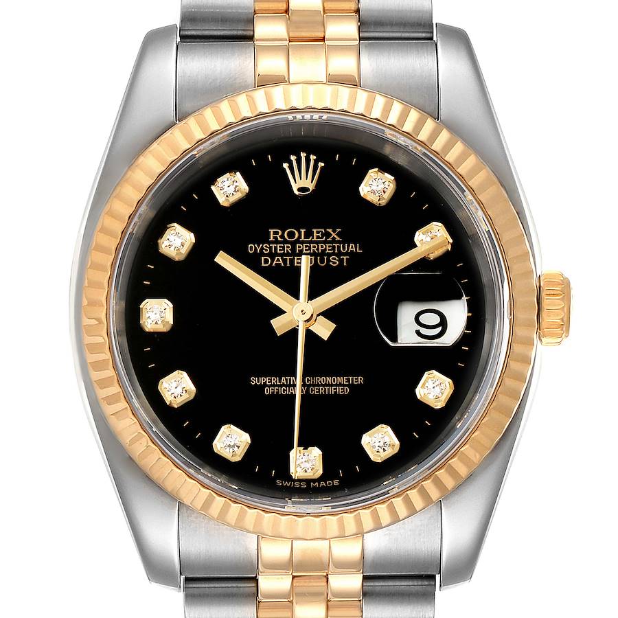Rolex Datejust Steel Yellow Gold Black Diamond Mens Watch 116233 Box Papers SwissWatchExpo