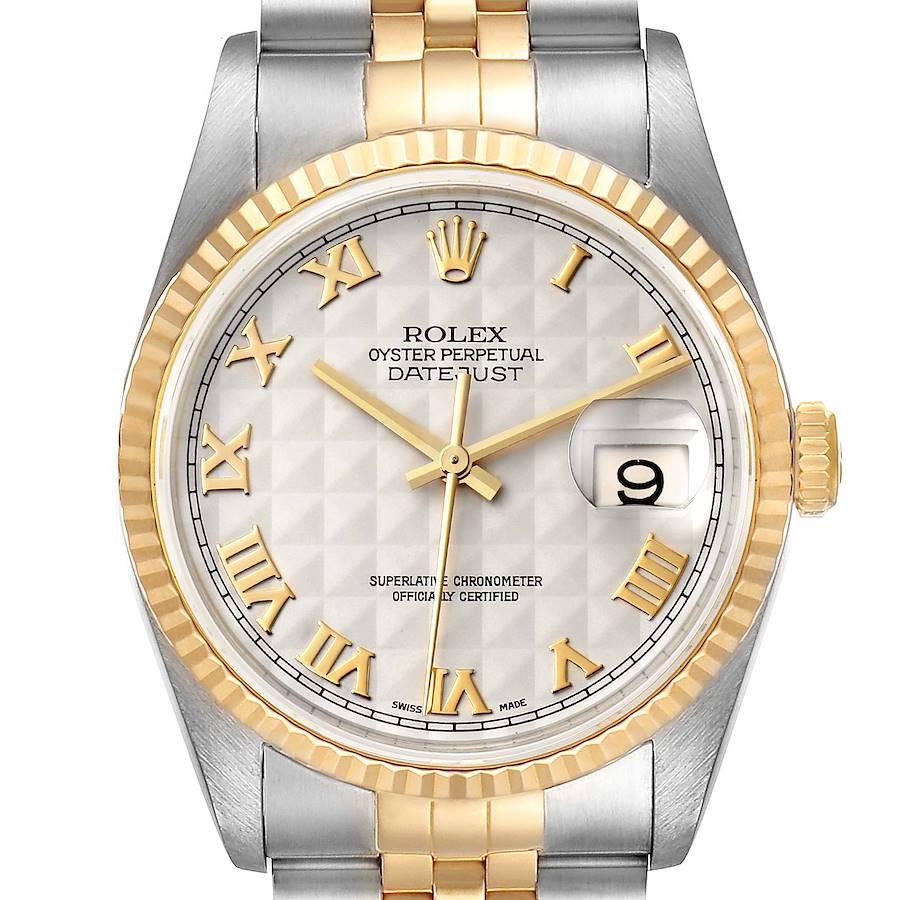 Rolex Datejust Steel Yellow Gold Pyramid Roman Dial Watch 16233 Box Papers SwissWatchExpo