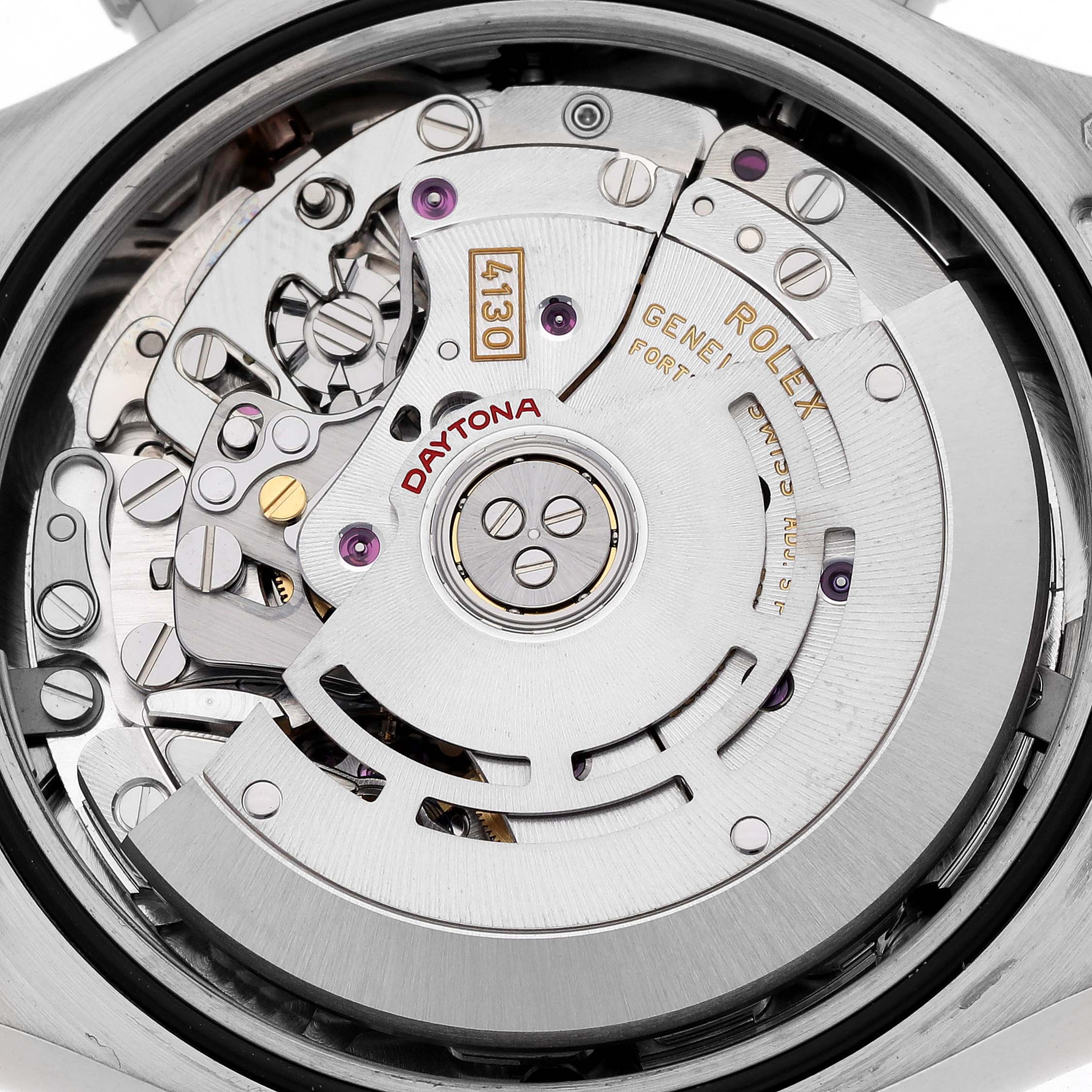 The image shows a close-up view of the Rolex Daytona 116509 Men
s White Gold Grey Dial 116509 Men
s White Gold Grey Dial watch movement, featuring intricate gears and components.