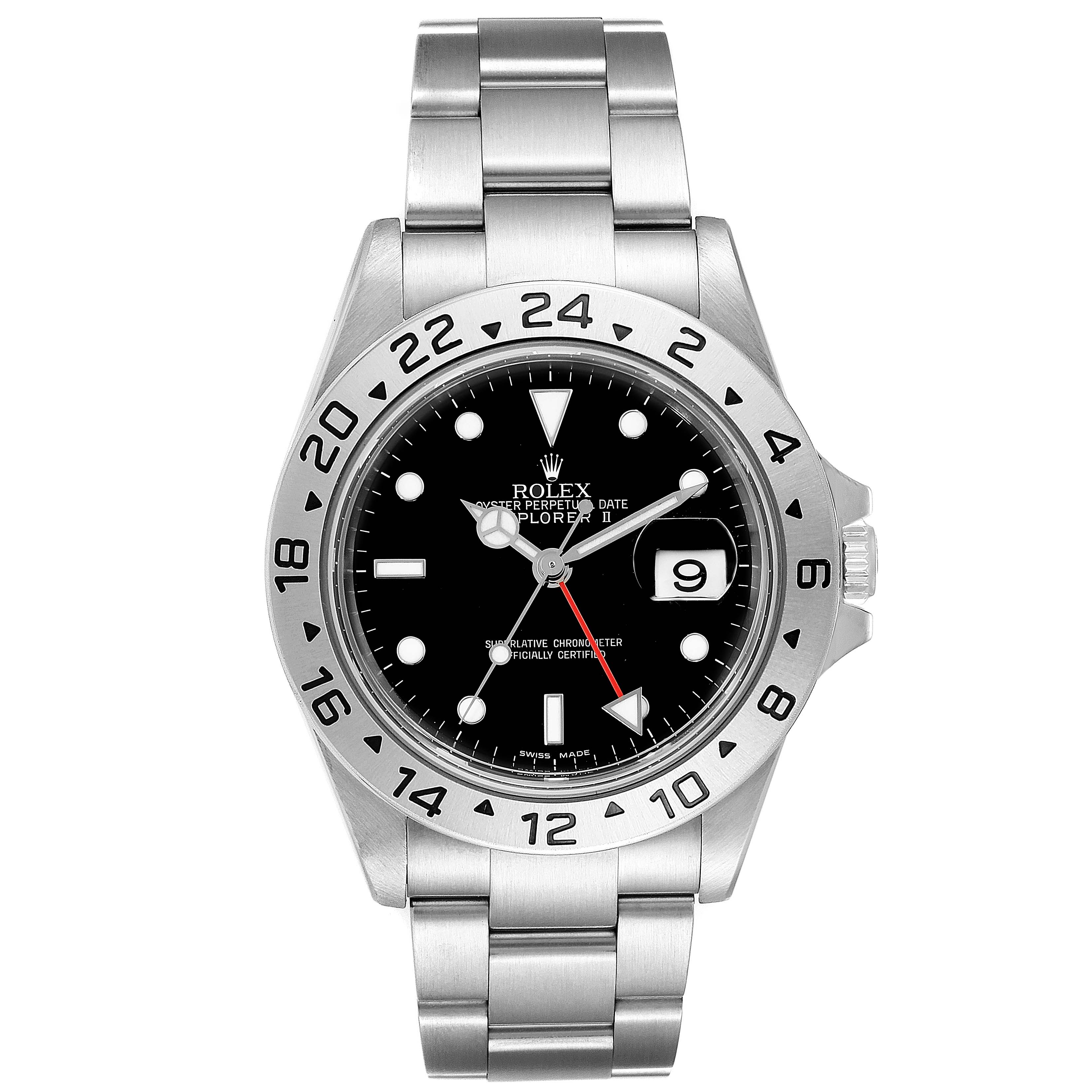 This image displays a frontal view of a Rolex Explorer 16570 Men
s Stainless Steel Black Dial 16570 Men
s Stainless Steel Black Dial watch, showing the dial, bezel, date window, and stainless steel bracelet.