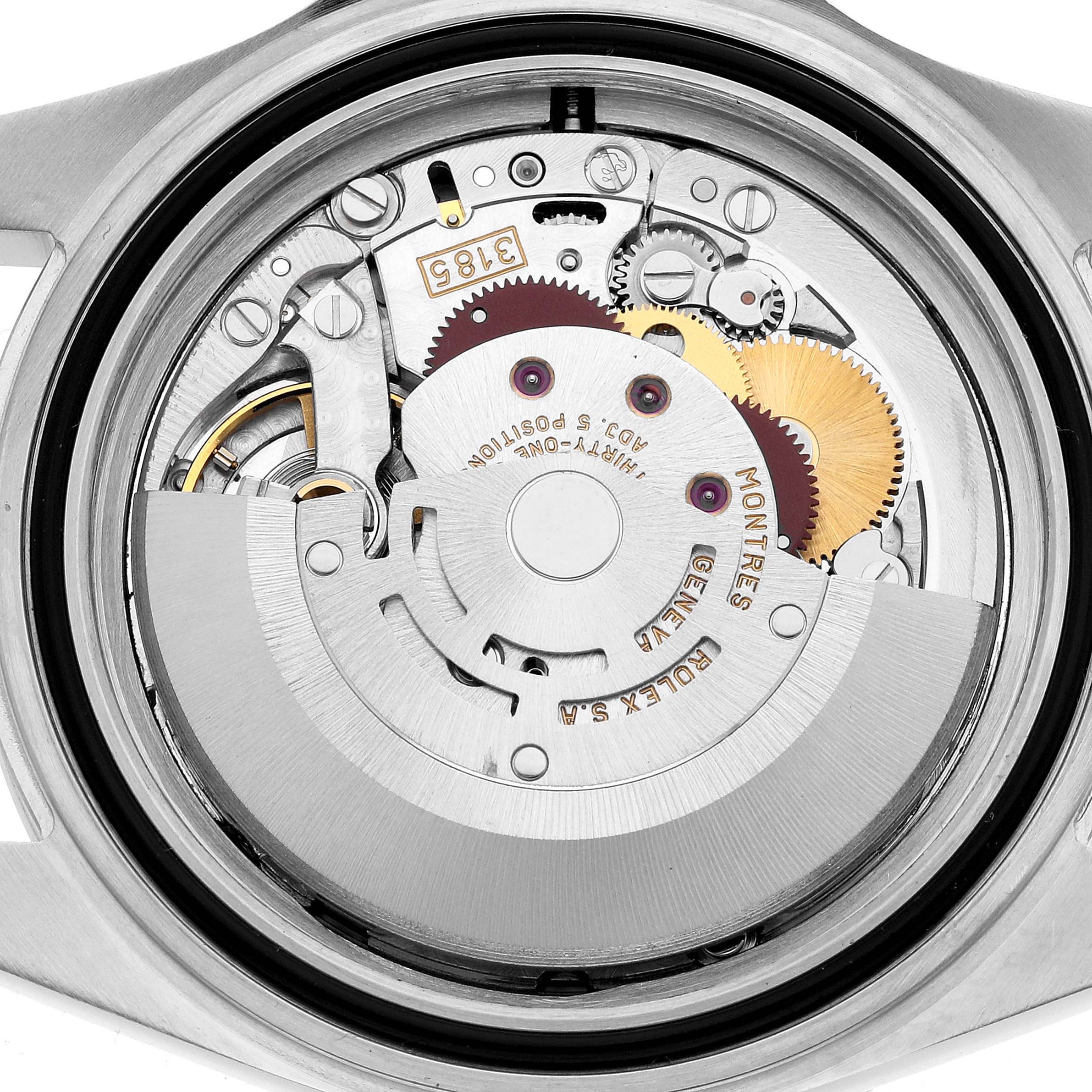 The image shows the inner movement of the Rolex Explorer 16570 Men's Stainless Steel White Dial model, viewed from the back case.